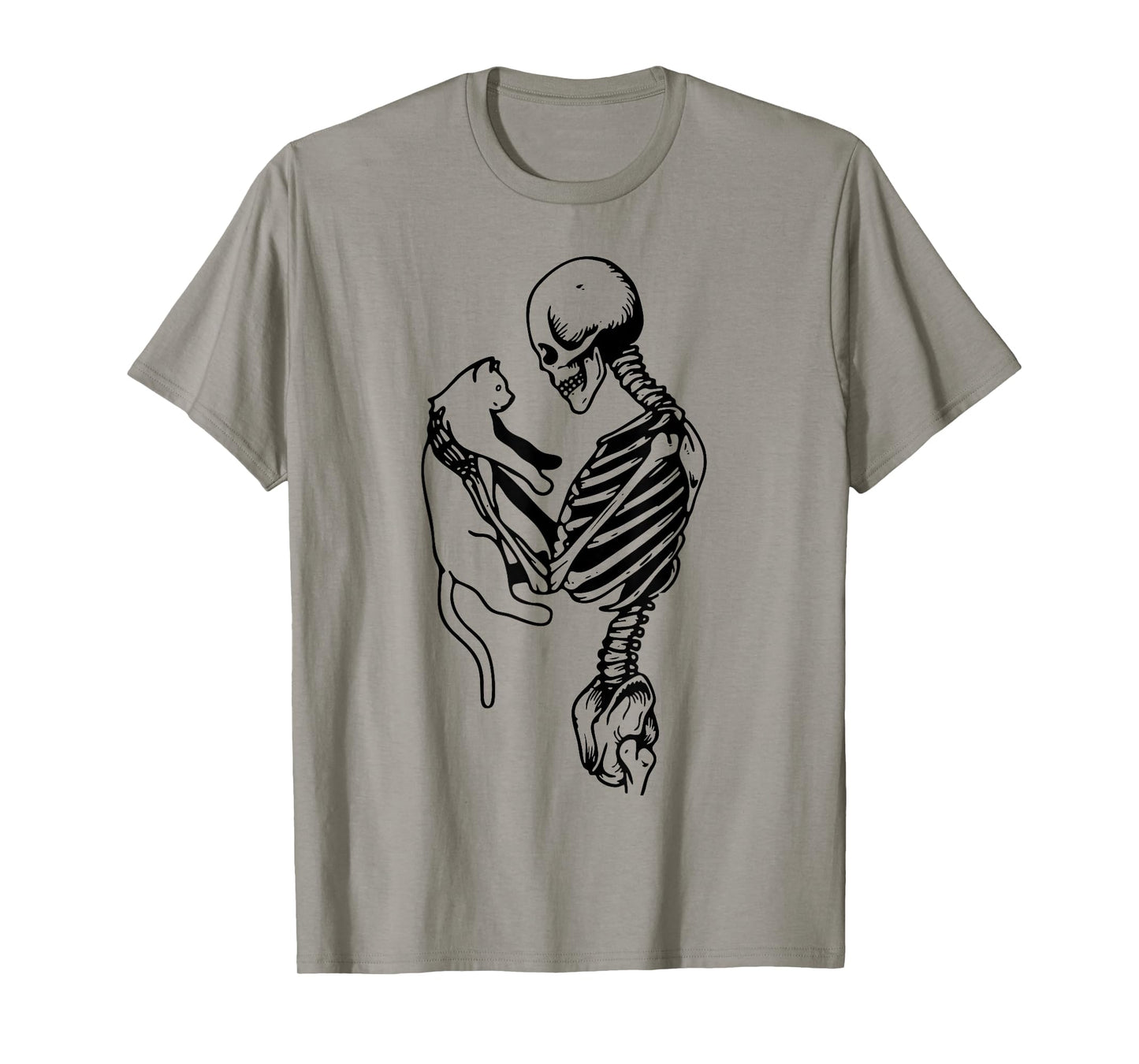 Funny Skeleton Holding Cat Skull Kitty Cute Ghost Halloween T-Shirt