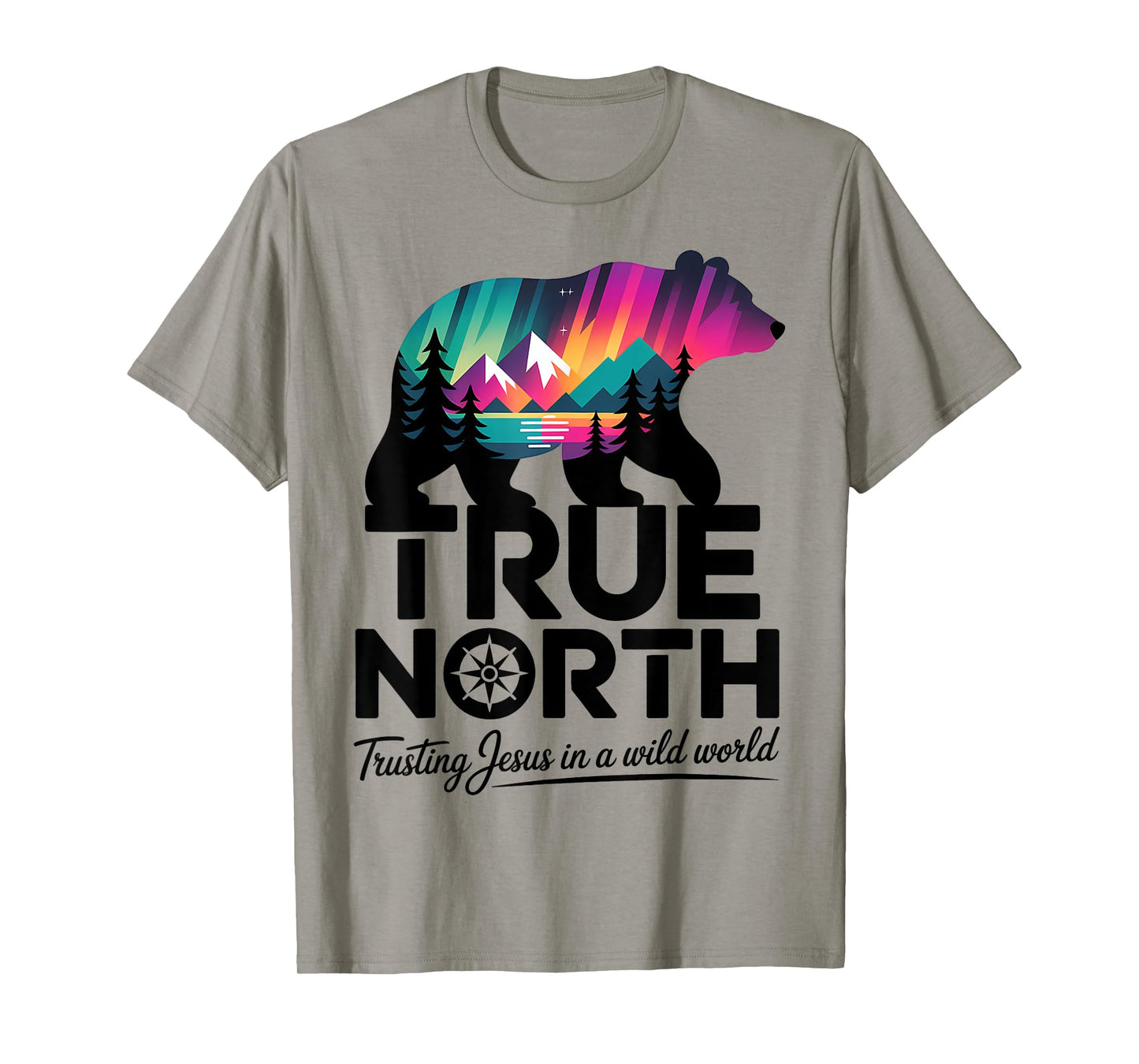 True-North Trusting Jesus in a Wild World Bear Landscape T-Shirt