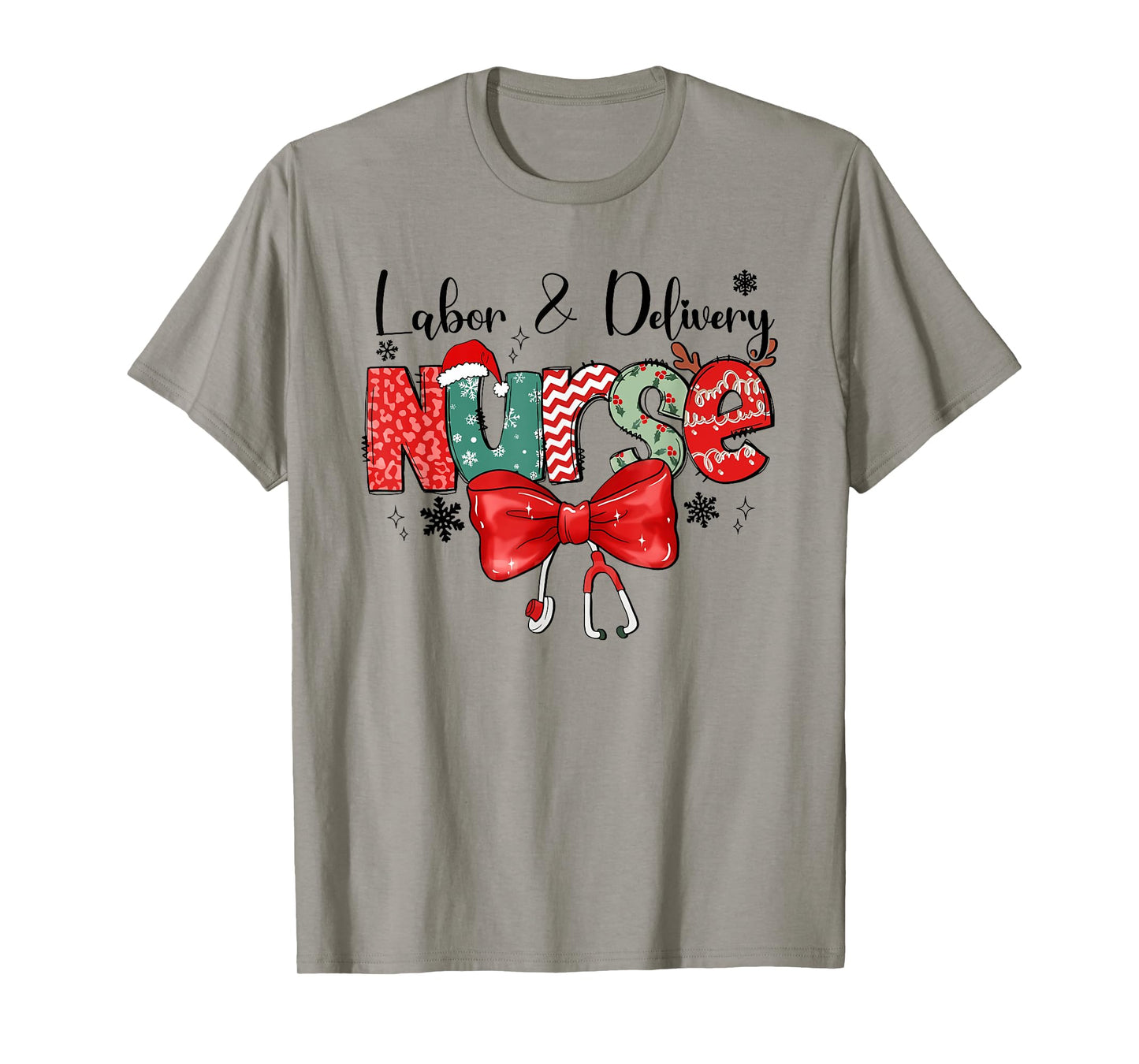 Labor & Delivery Nurse Stethoscope & Bow L&D Nurse Christmas T-Shirt