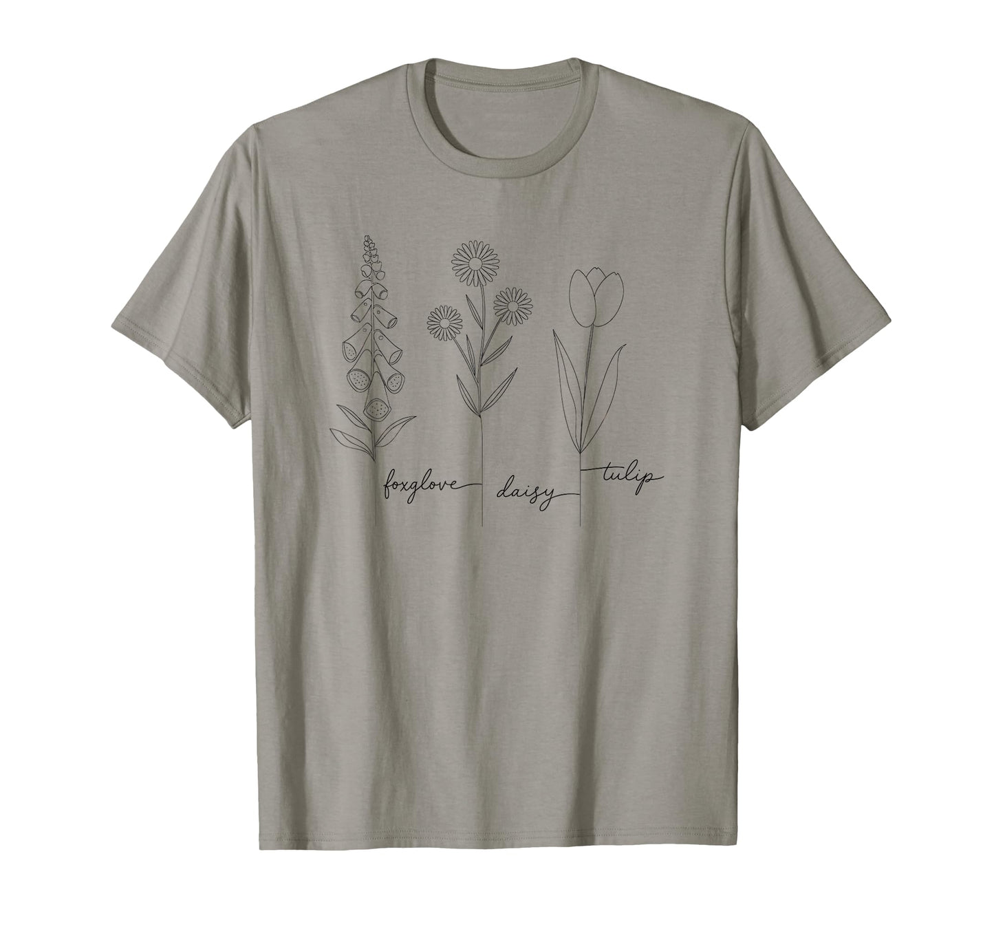 Minimalist Botanical Foxglove Daisy Tulip Garden Lover T-Shirt