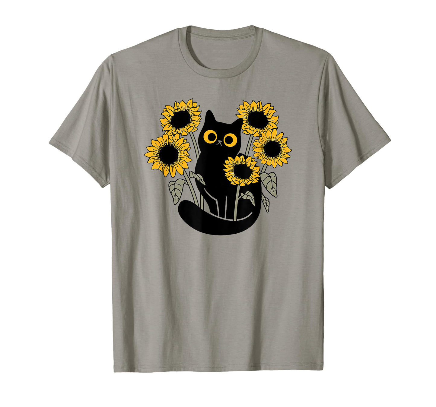Black Cat in Sunflowers T-Shirt for Men Women Girls Kids