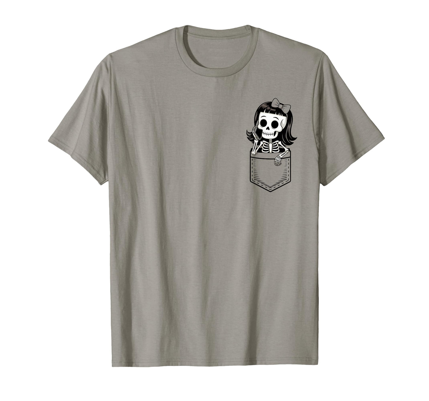 Girl Skeleton in Pocket Cute Halloween Fall Humor T-Shirt