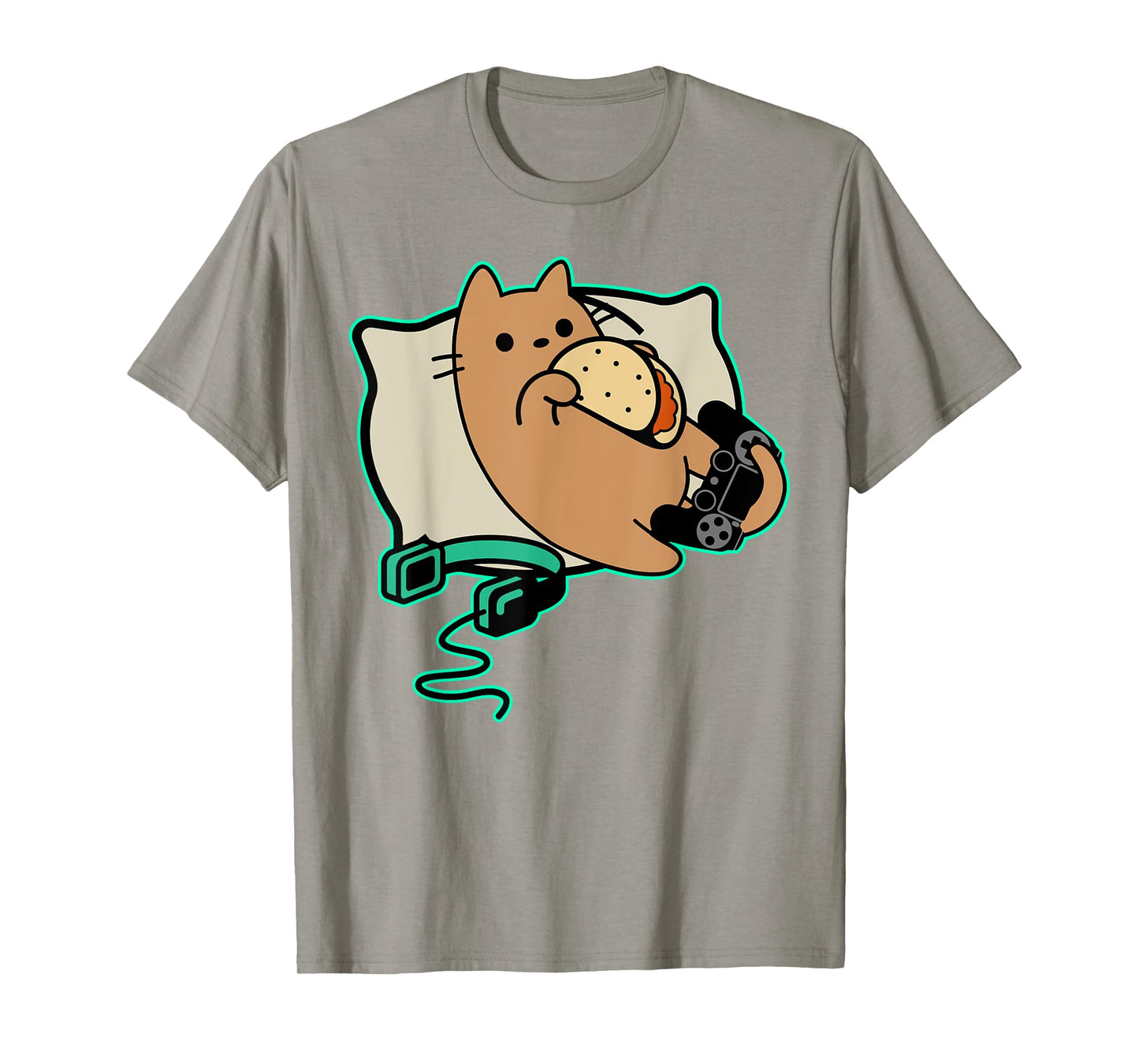 Nerdy Gamer Cat Eating Tacos Game Paused T-Shirt