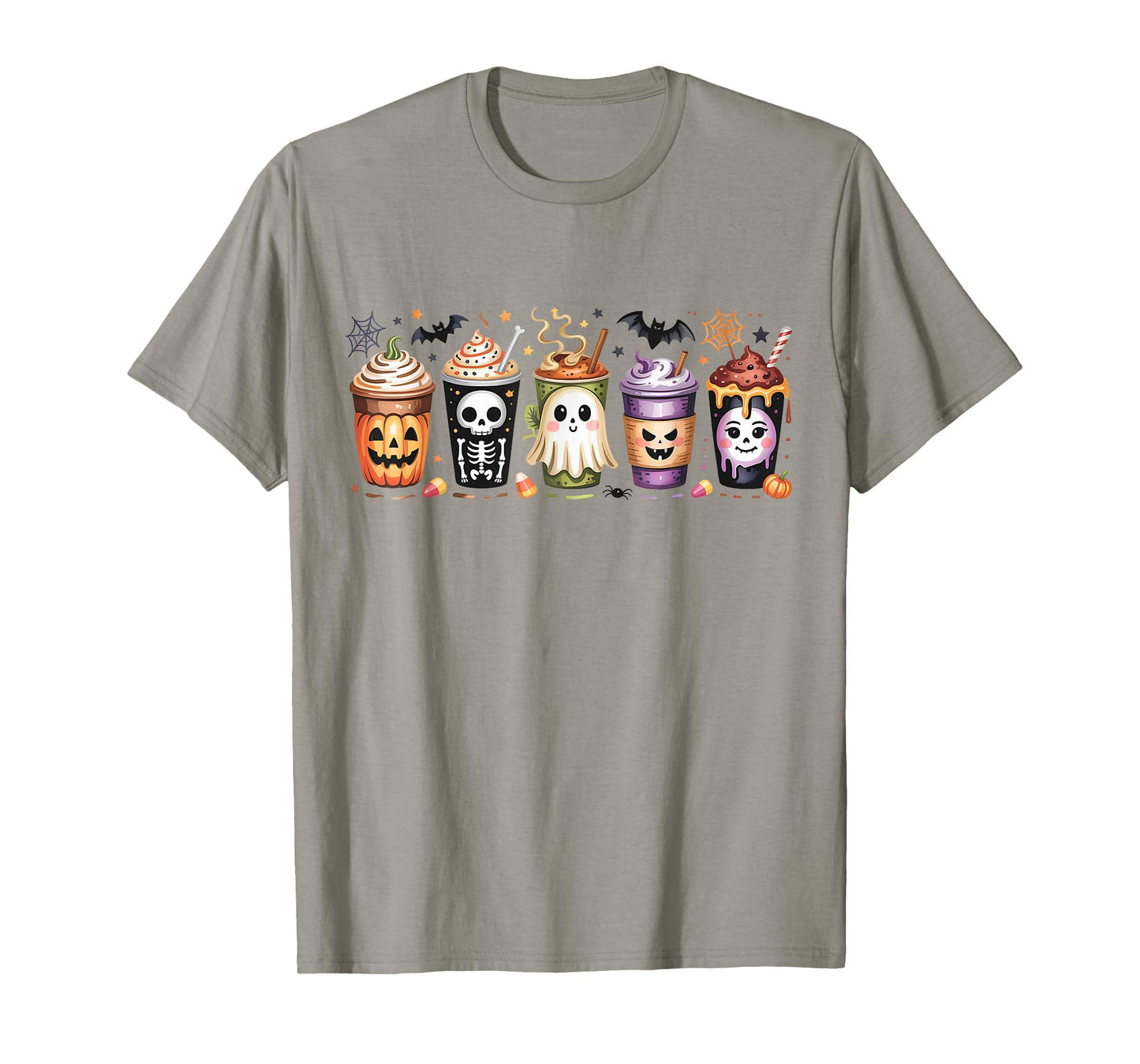 Halloween Horror Latte Coffee Cups Ghost Skeleton Vintage T-Shirt