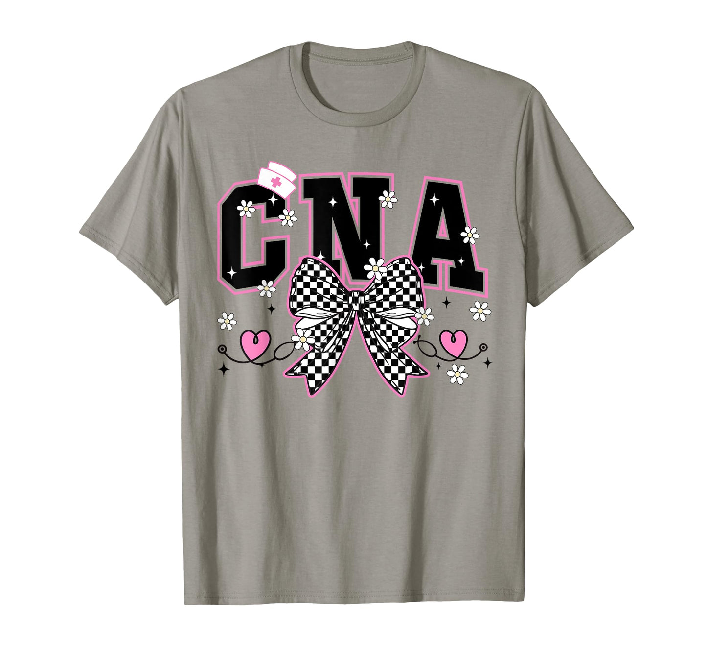 CNA Bow Certified Nursing Assistant Checkered CNA Life Women T-Shirt