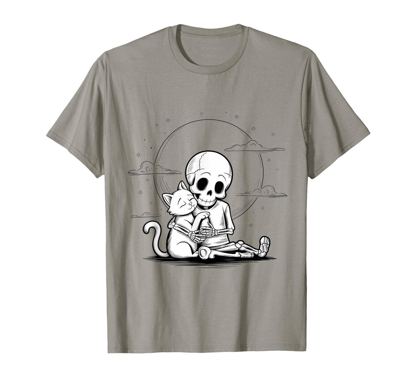 Cute Skeleton Hugging Cat Halloween T-Shirt