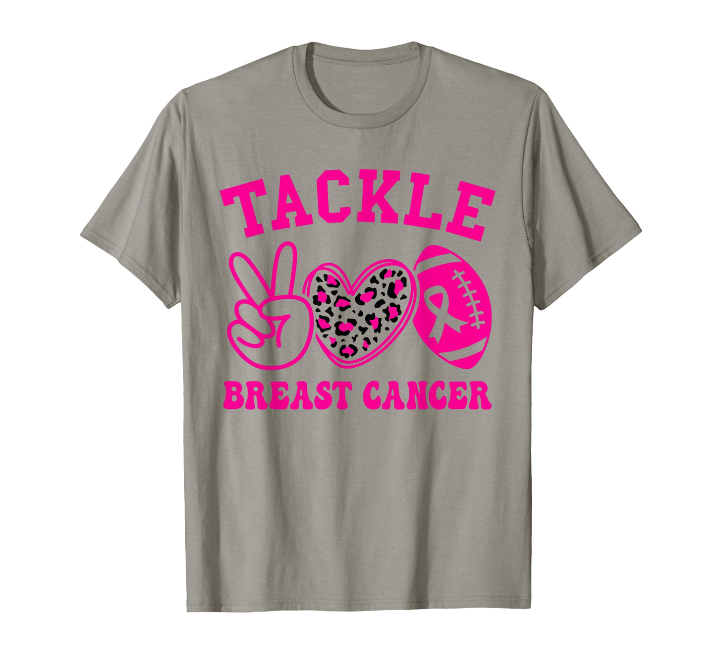 Tackle Football Peace Love Football Pink Breast Cancer Women T-Shirt