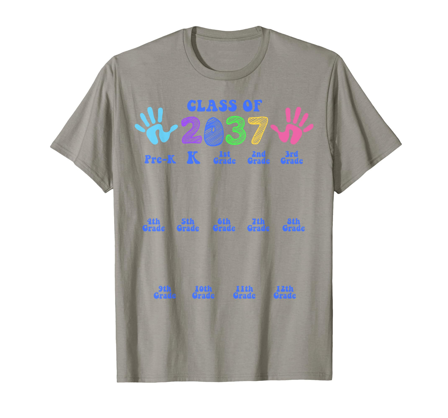 Class of 2037 Grow with Me Color Handprint Pre-k 12th Grade T-Shirt