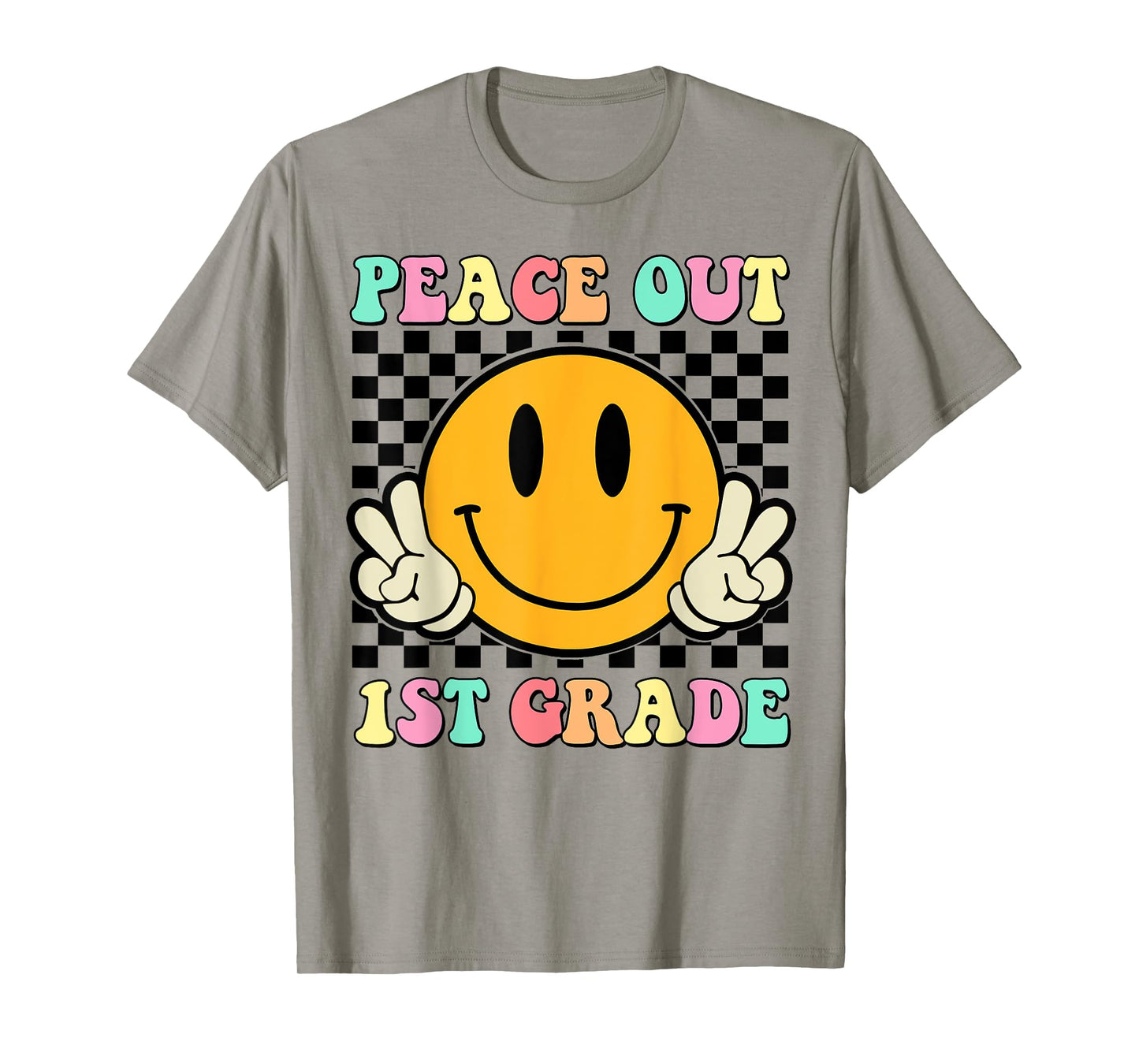 Peace Out 1st Grade Teacher Retro Smile Last Day Of School Men Women Girls Kids T-Shirt
