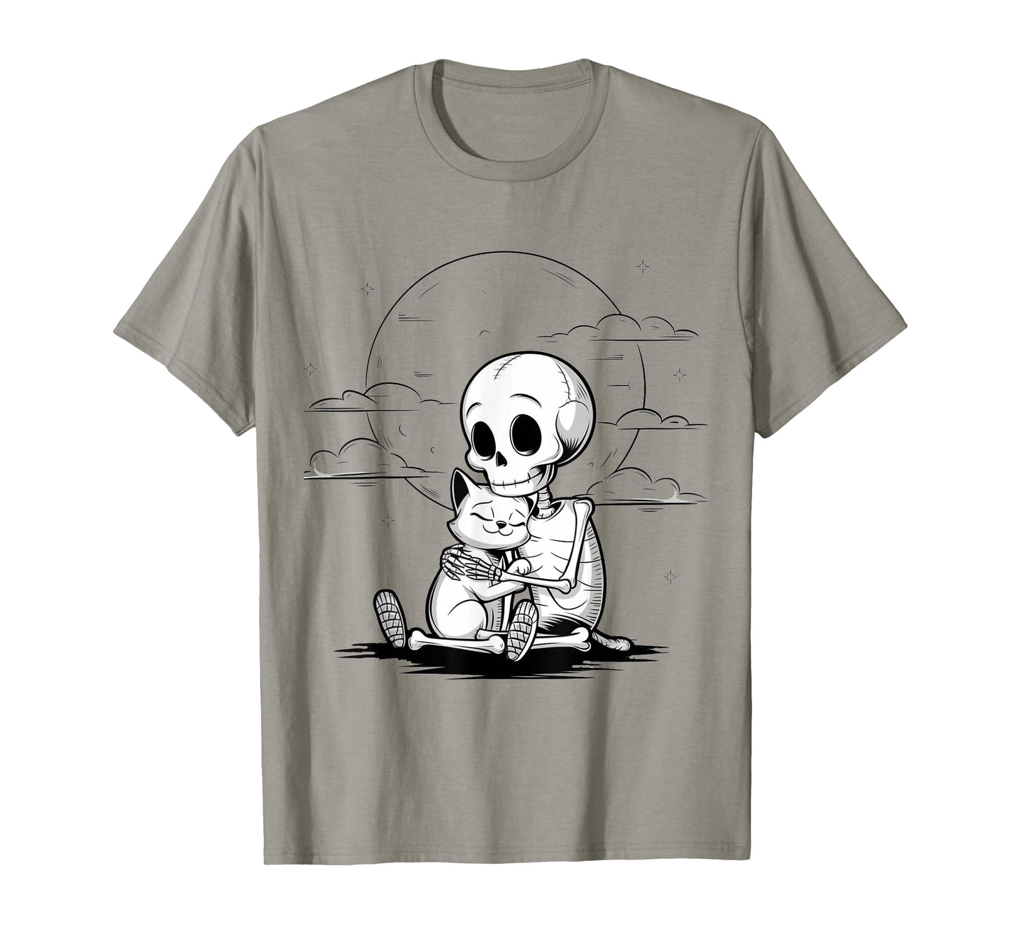 Cute Skeleton Hugging Cat Halloween T-Shirt