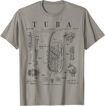 Tuba Vintage Patent Tubaist Tubist Drawing Print T-Shirt