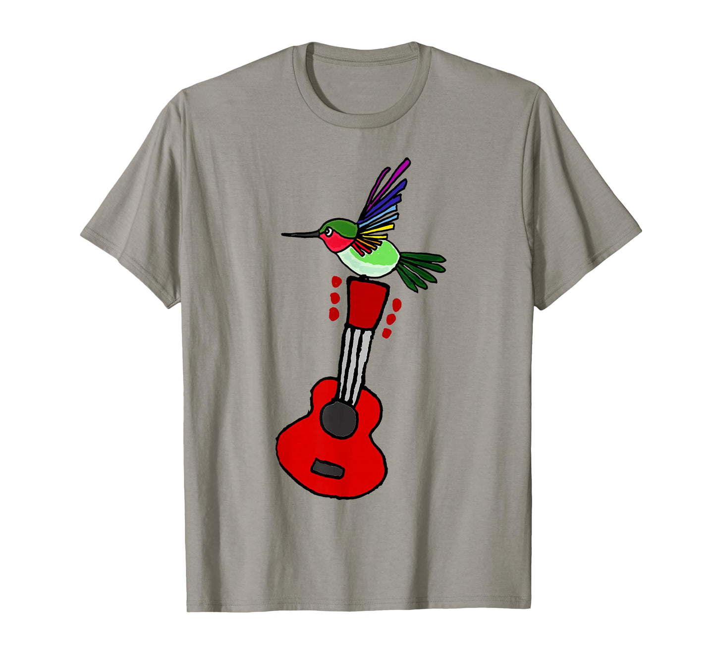 Smilenowtees Funny Hummingbird on Red Guitar T-shirt
