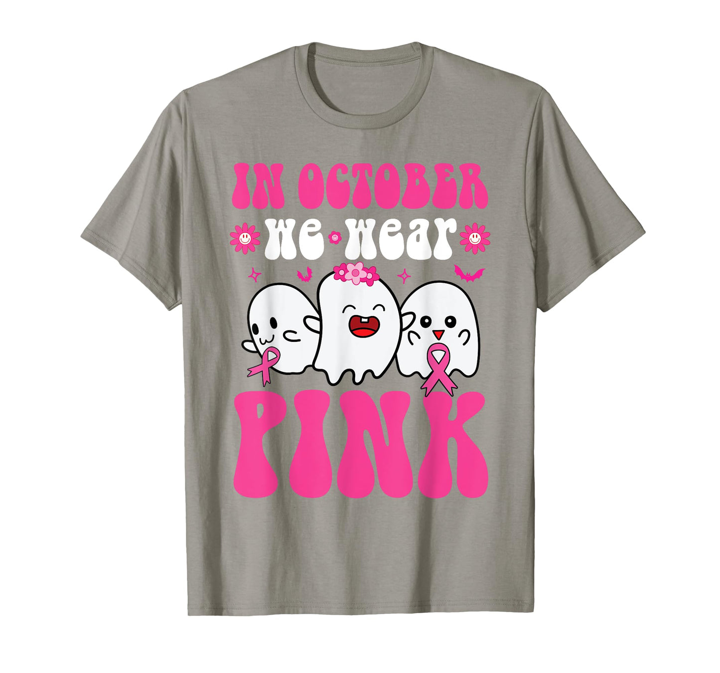 Groovy Wear Pink Breast Cancer Warrior Ghost Halloween Girls T-Shirt