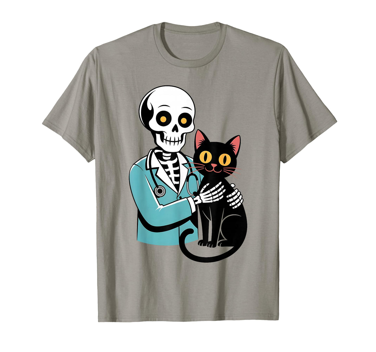 Skeleton Hugging Cat Funny Vet Cat Lover Halloween Men Women T-Shirt