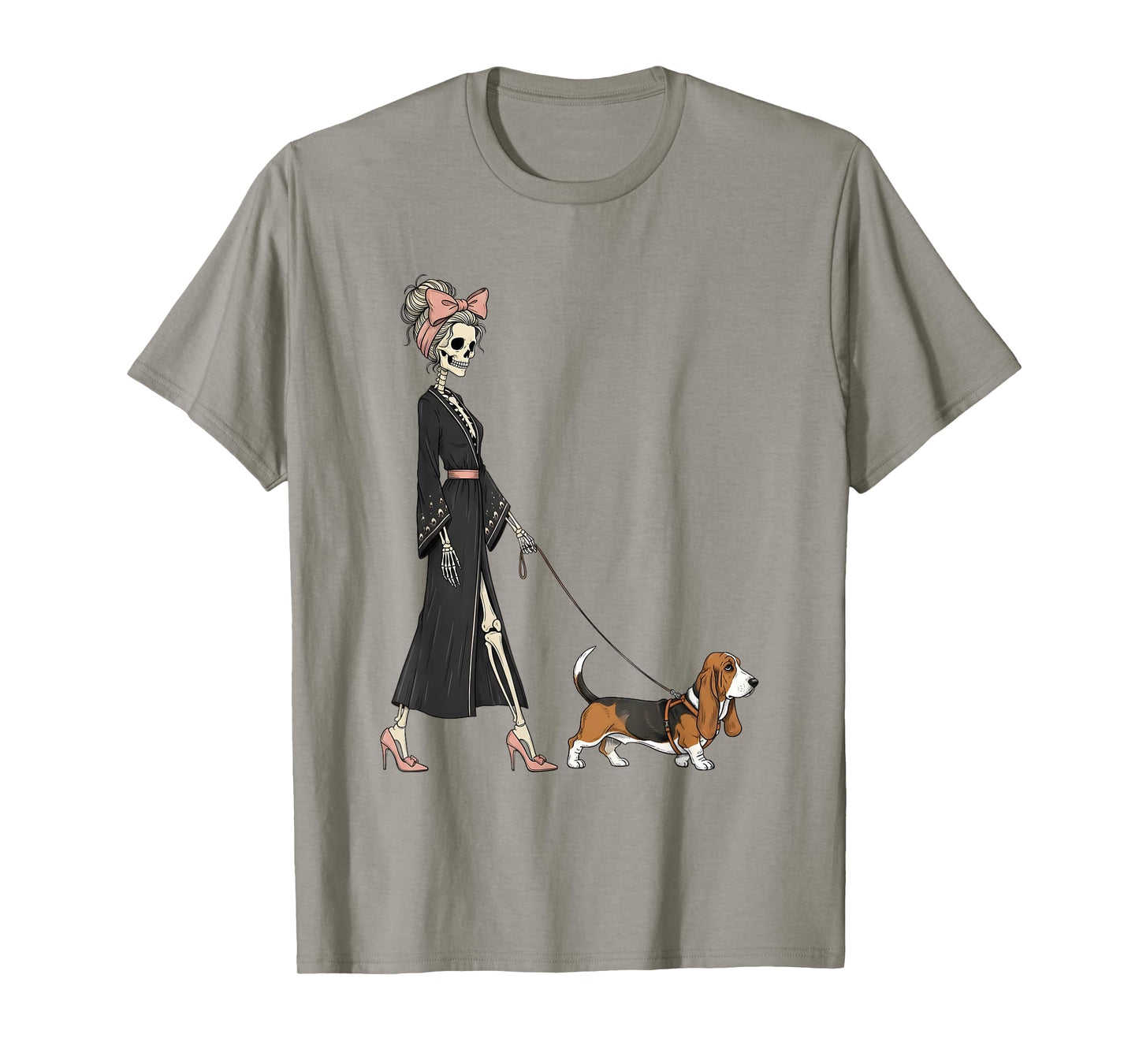 Skeleton Basset Hound Dog Walking Halloween Women T-Shirt