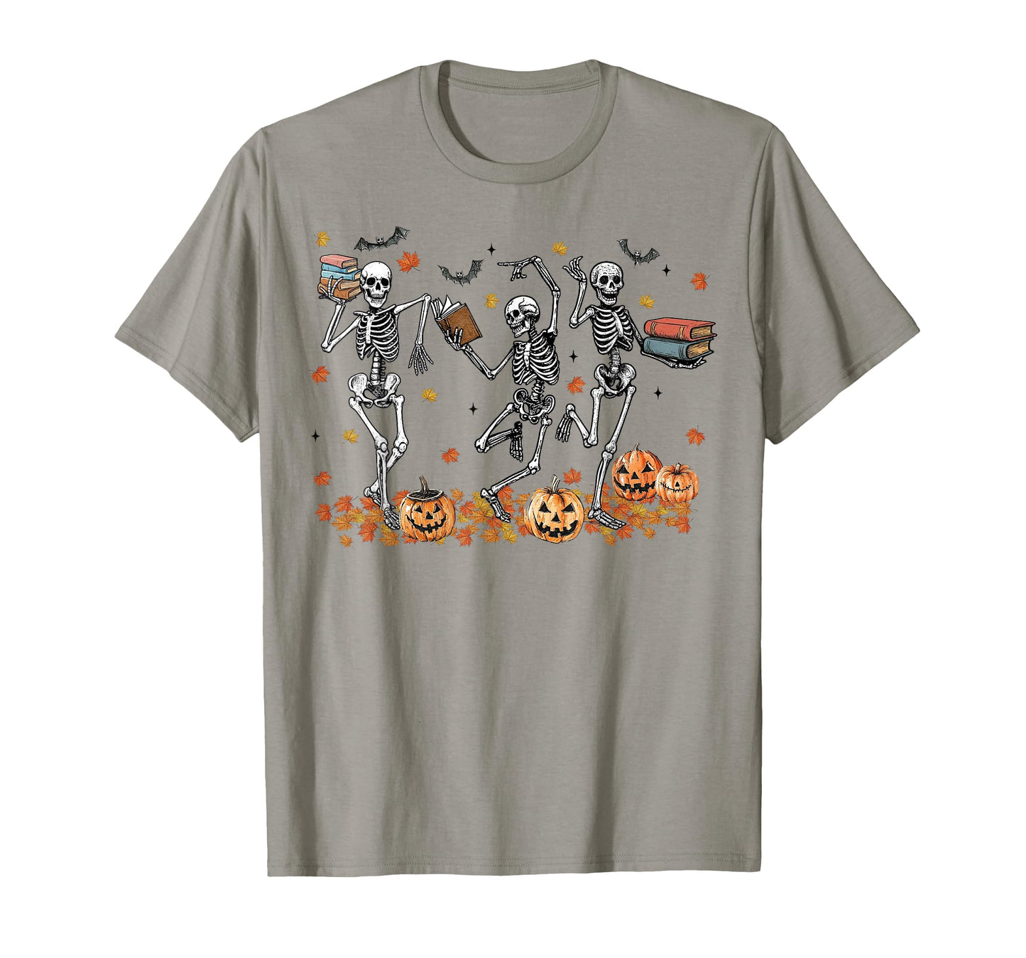 Funny Halloween Skeleton Dancing Spooky Books and Pumpkins T-Shirt