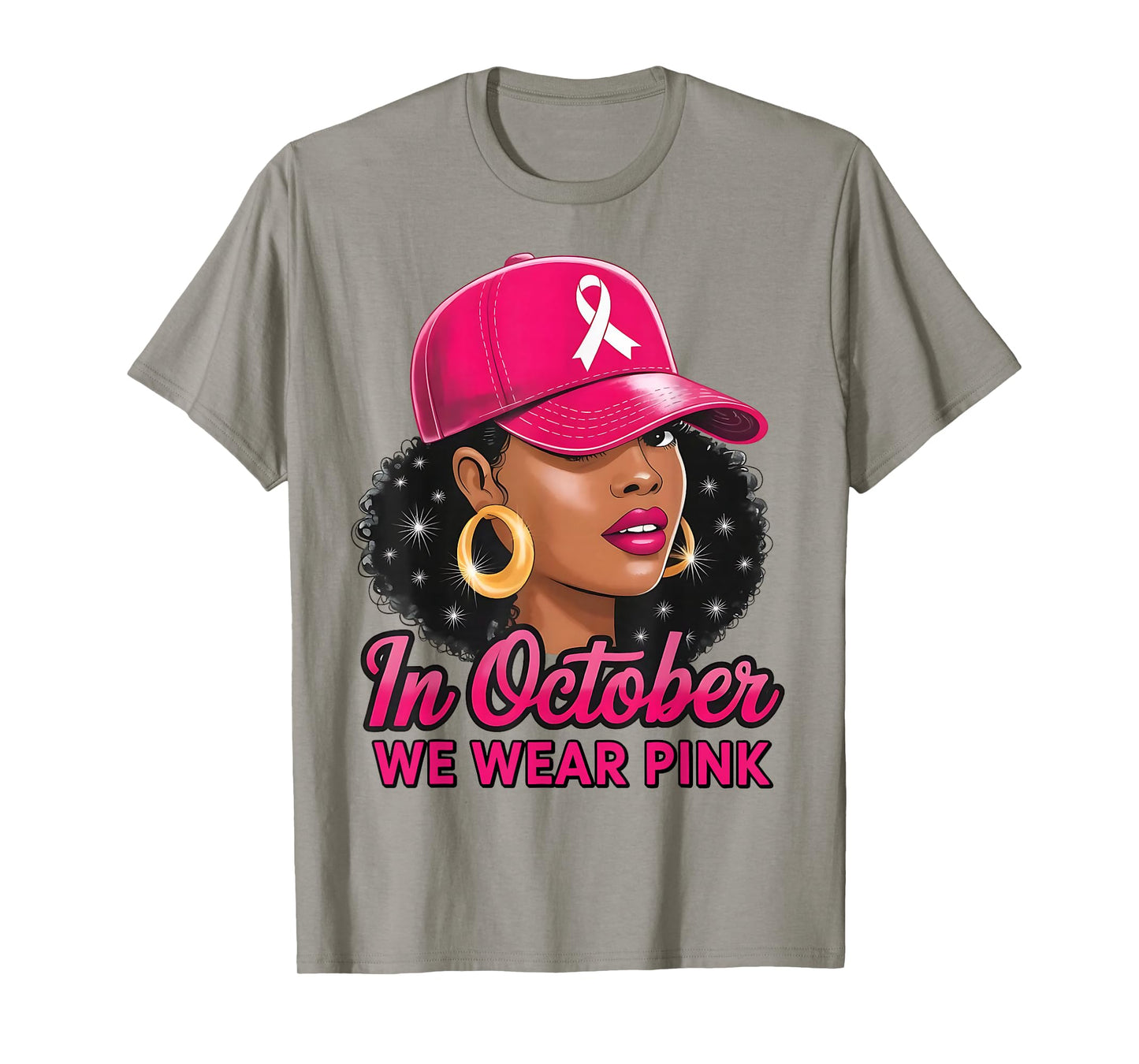 in October We Wear Pink Black Women Breast Cancer Awareness T-Shirt