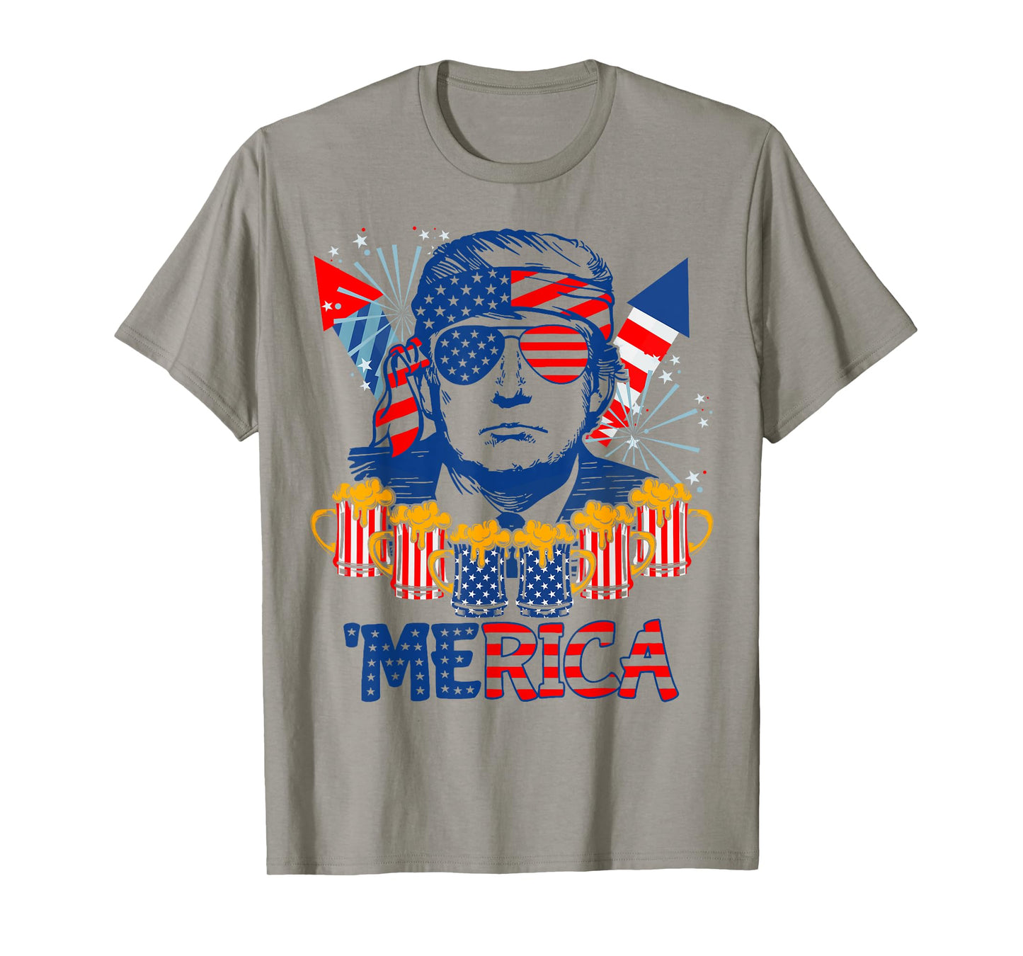 'MERICA TRUMP Drink Beer 4th Of July American Flag Fireworks T-Shirt for Women Men