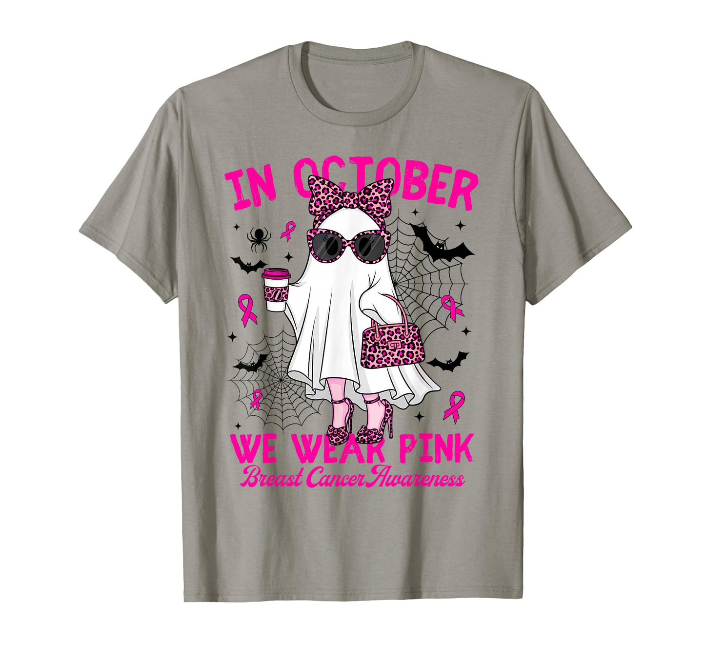 We Wear Pink in October Funny Cute Ghost Breast Cancer Women T-Shirt