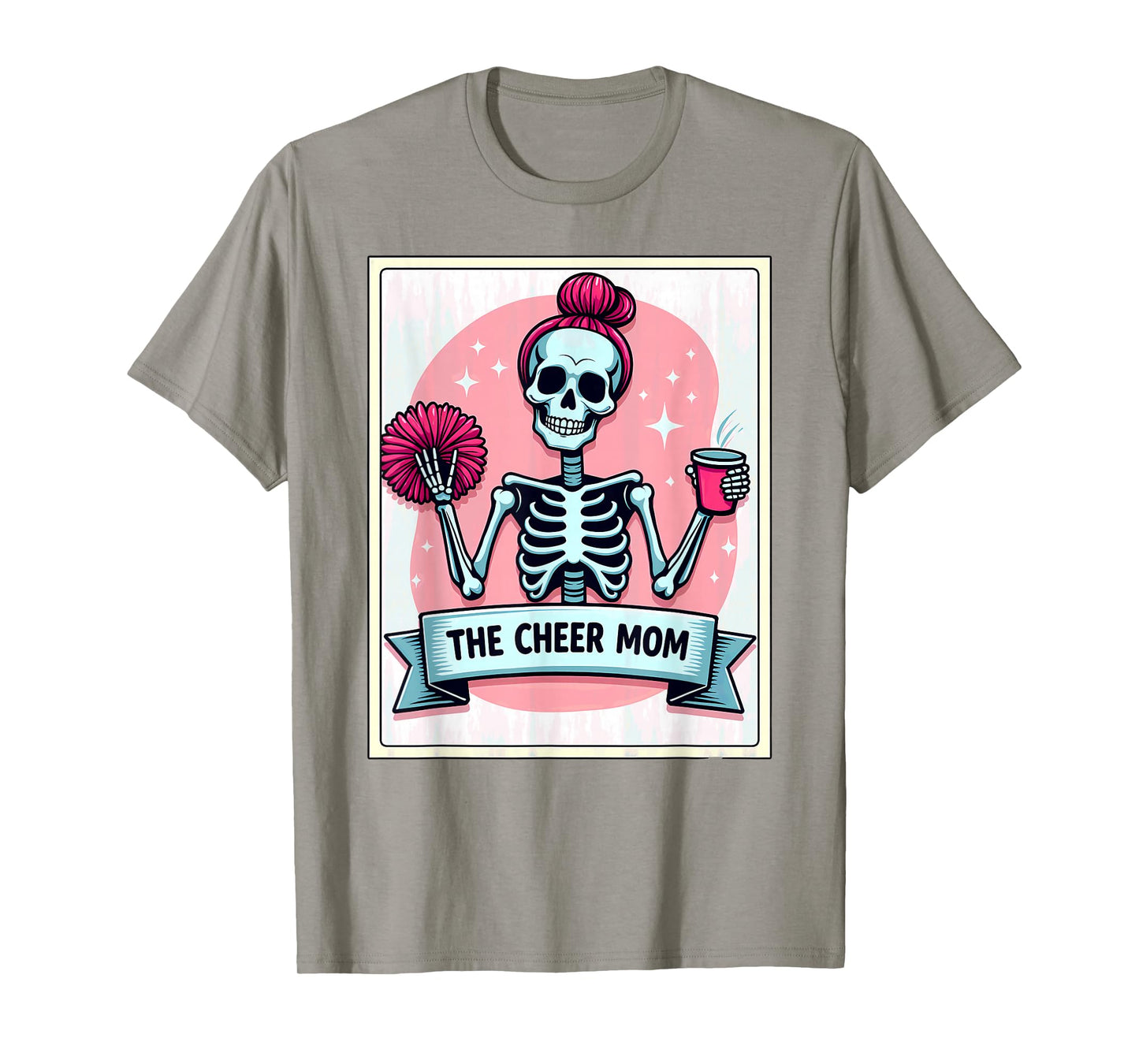 Tarot Card Cheerleader The Cheer Mom Messy Bun Skeleton T-Shirt