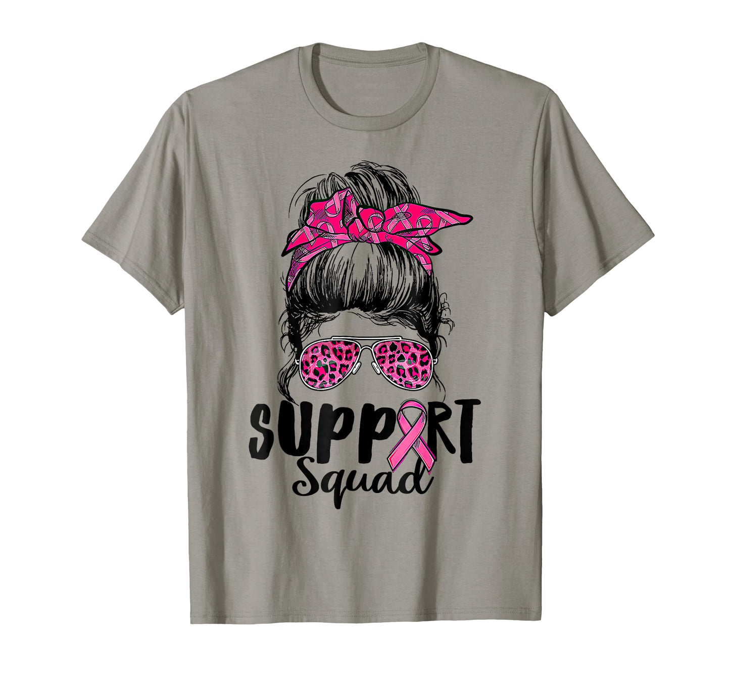 Support Squad Messy Bun Pink Warrior Breast Cancer Awareness T-Shirt