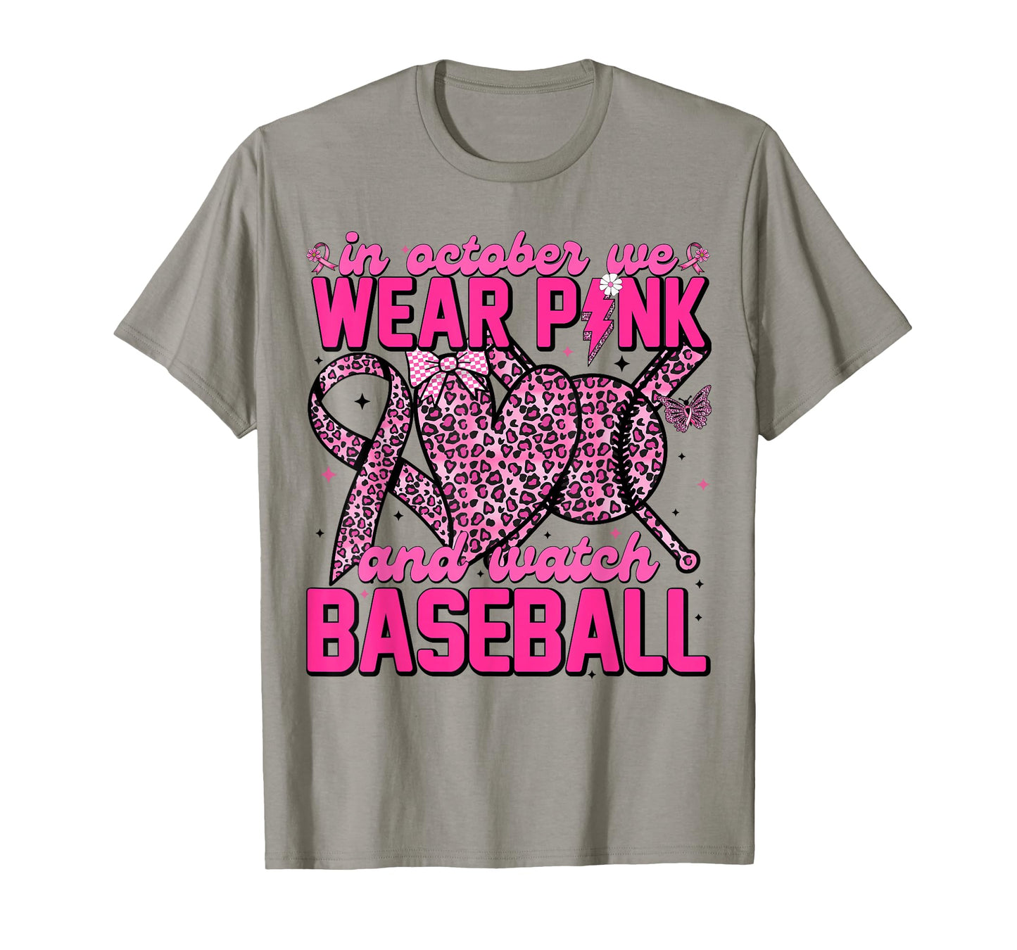 in October We Wear Pink Ribbon Baseball Breast Cancer Women T-Shirt
