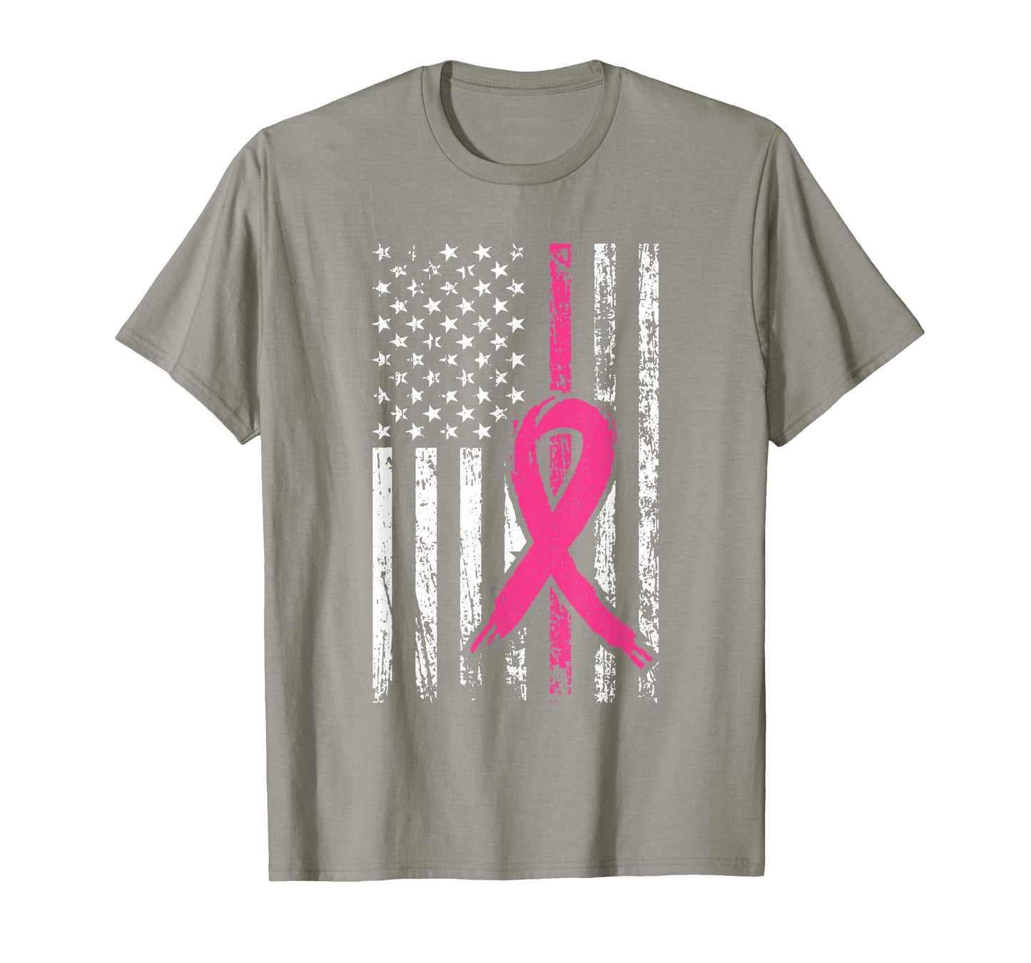 Pink Ribbon Retro USA American Flag Breast Cancer Awareness T-Shirt
