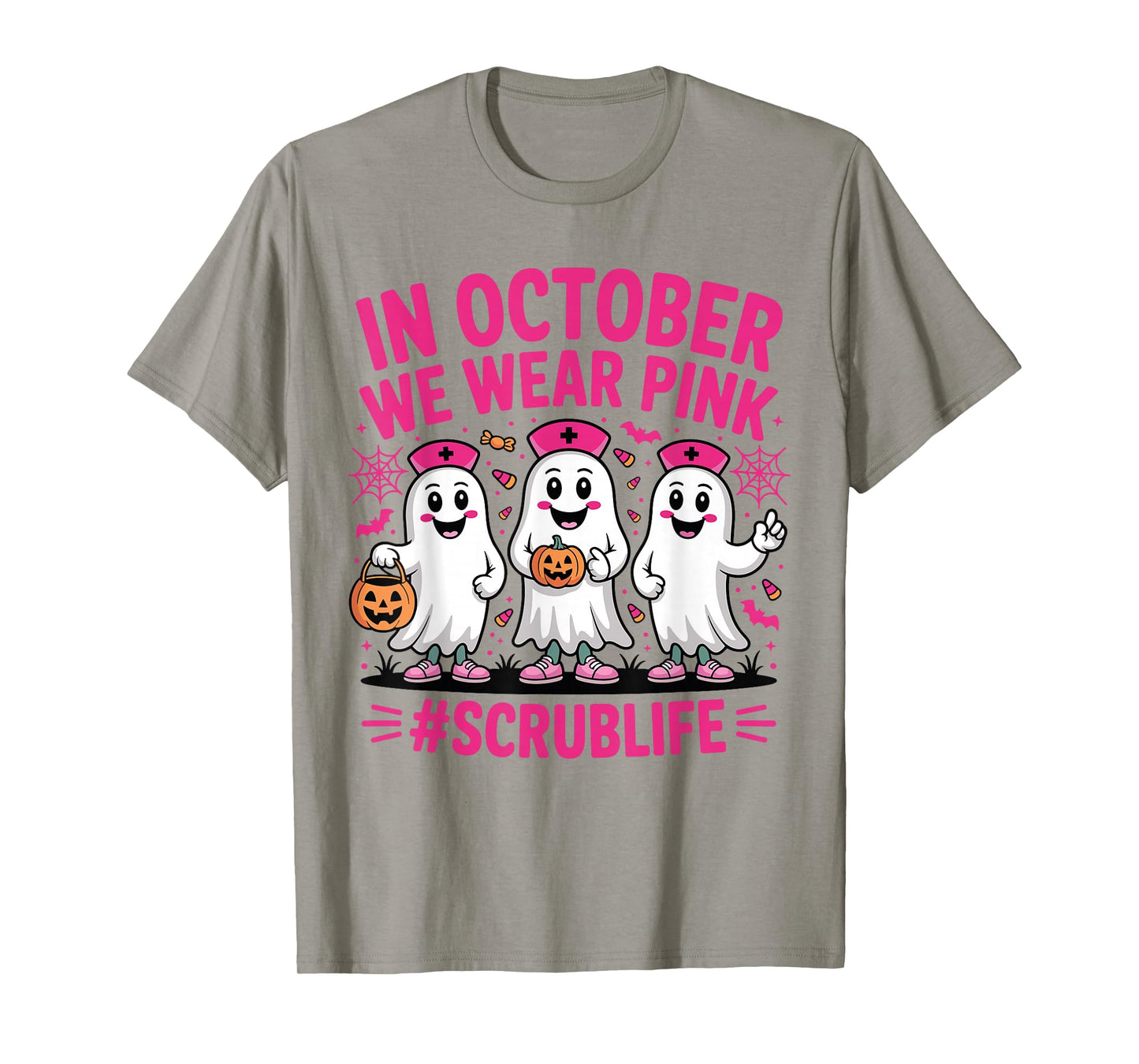 Nurse Scrub Life in October We Wear Pink Breast Cancer Nurse T-Shirt