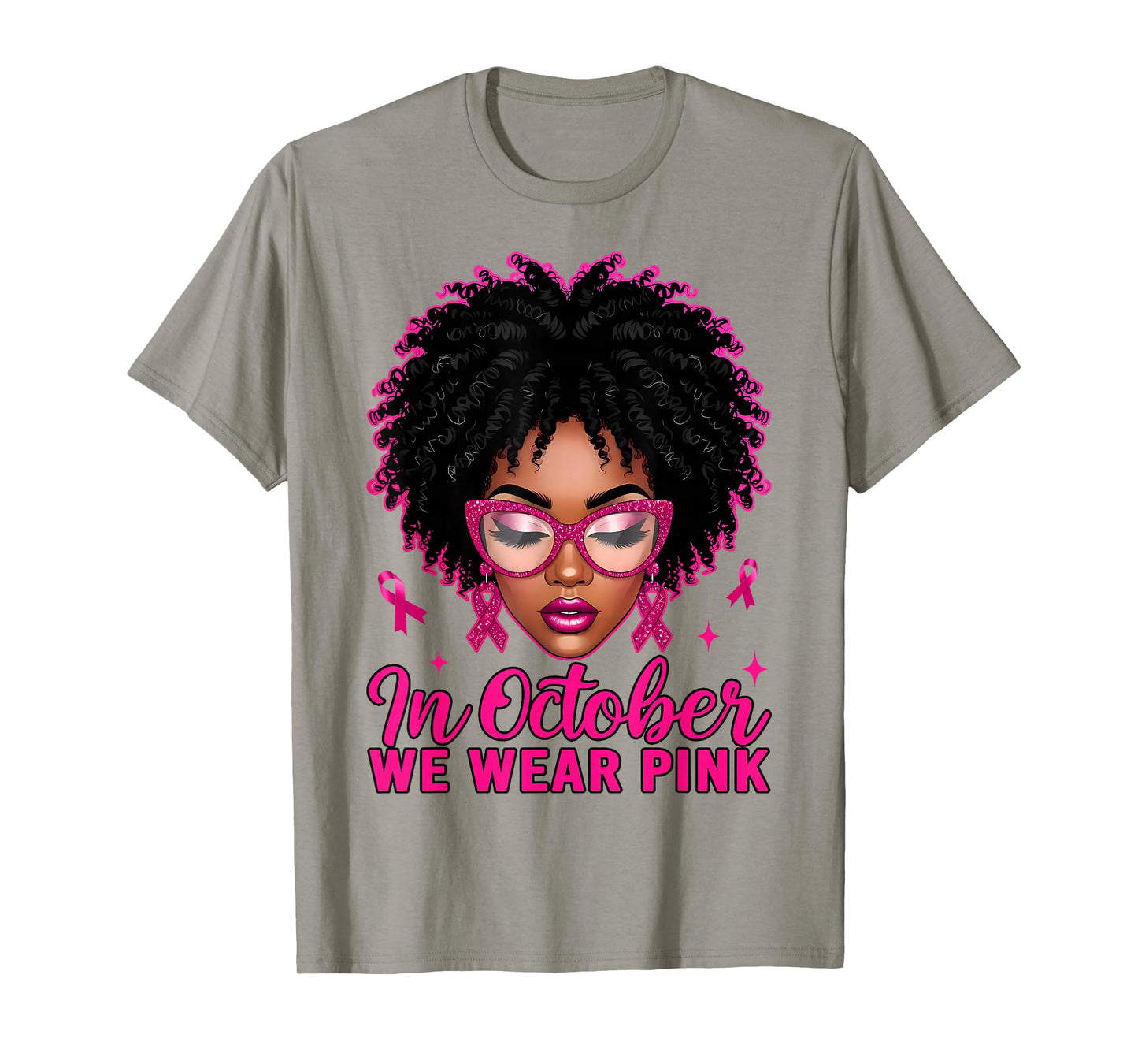 in October We Wear Pink Black Women Breast Cancer Awareness T-Shirt