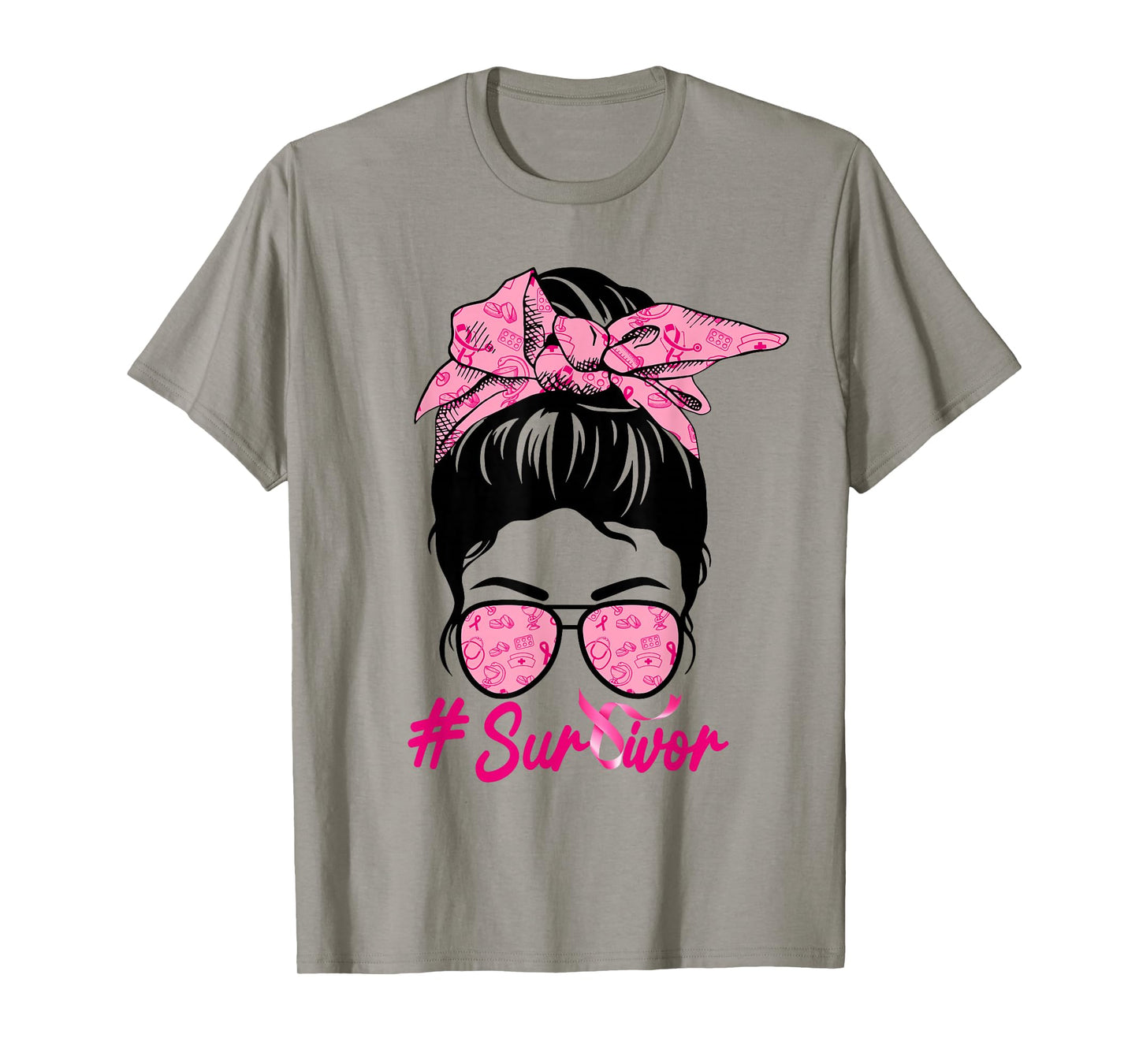 Survivor Messy Bun Pink Breast Cancer Awareness T-Shirt
