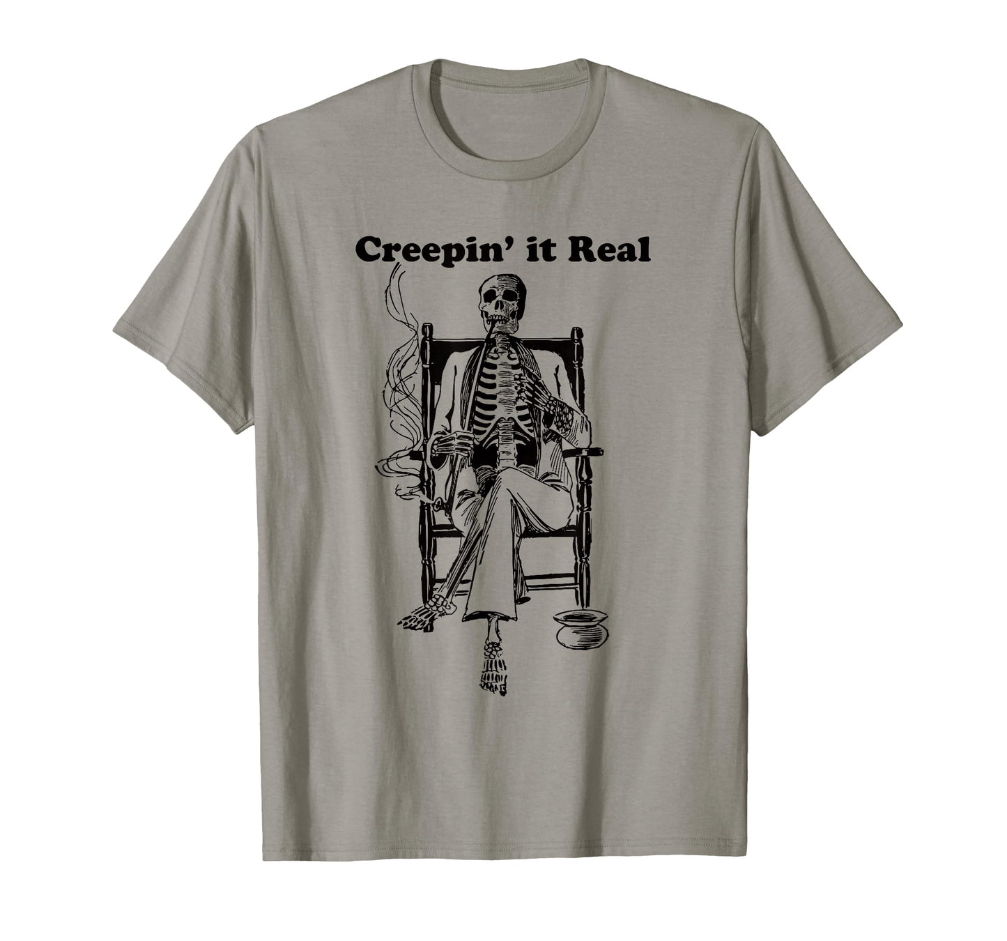 Creeping it Real Vintage Pipe Smoking Halloween Skeleton T-Shirt