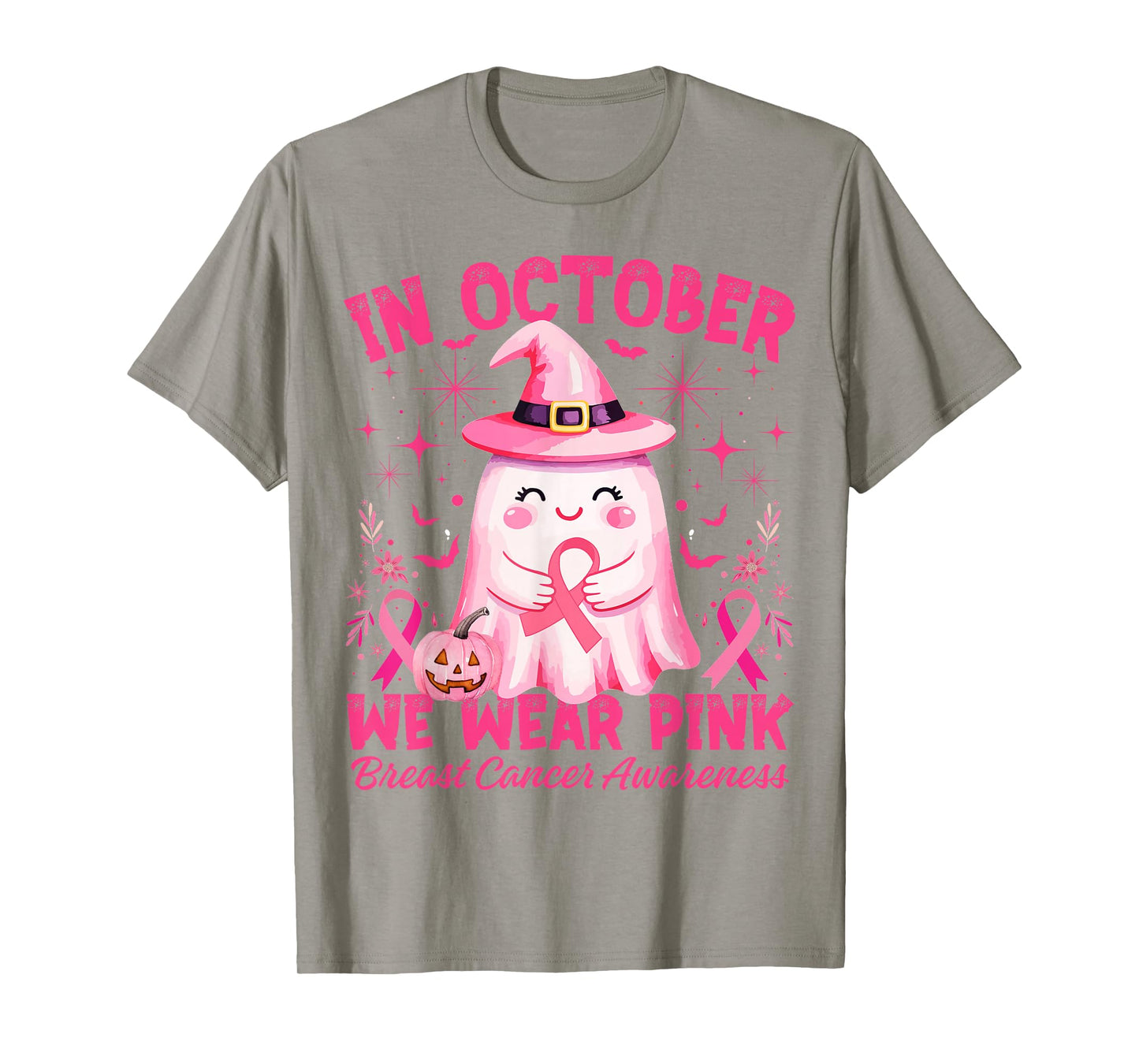 Breast Cancer Women in October We Wear Pink Halloween Ghost T-Shirt