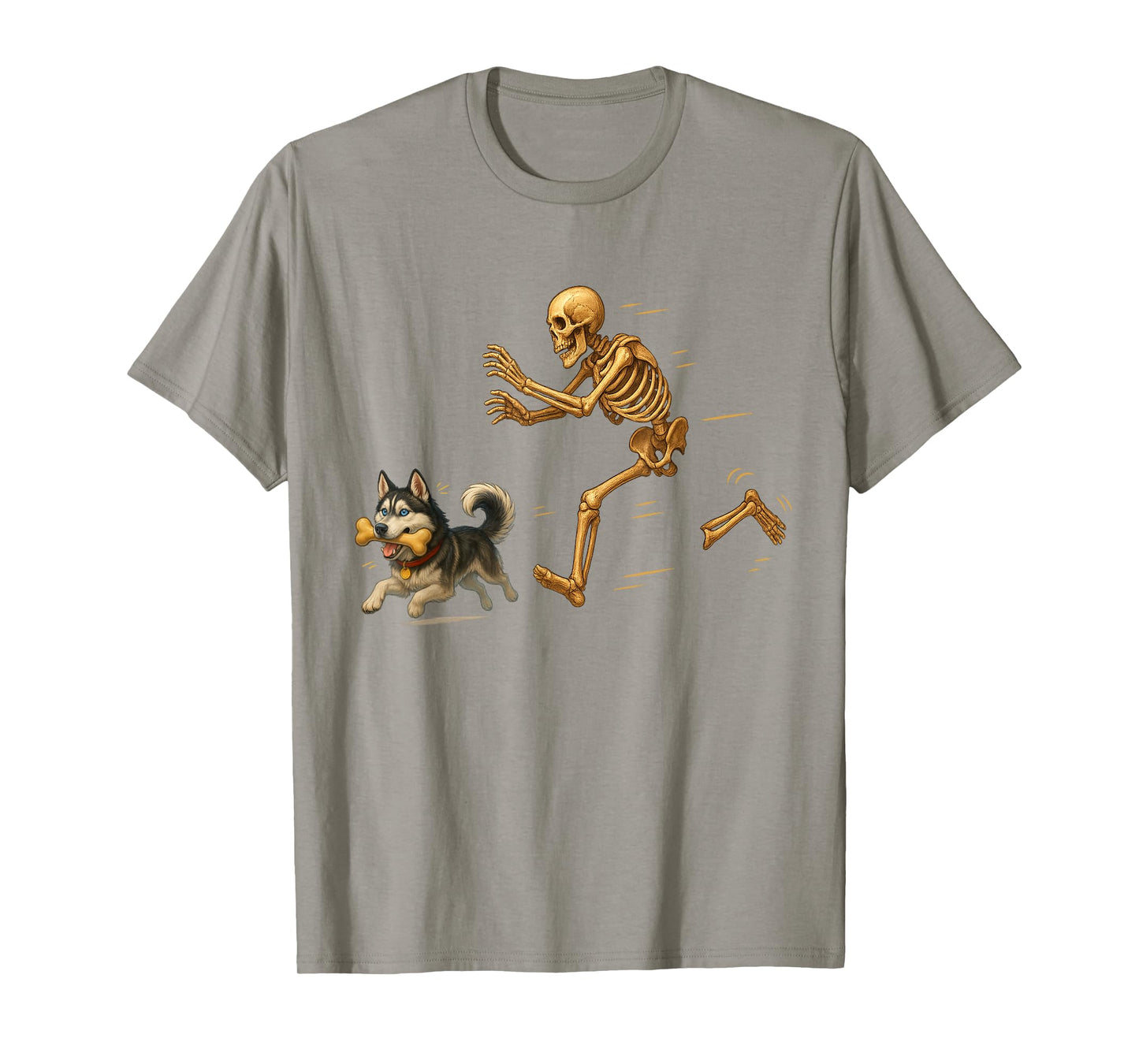 Funny Husky Halloween Steal Bone Skeleton Chase Spooky Husky T-Shirt