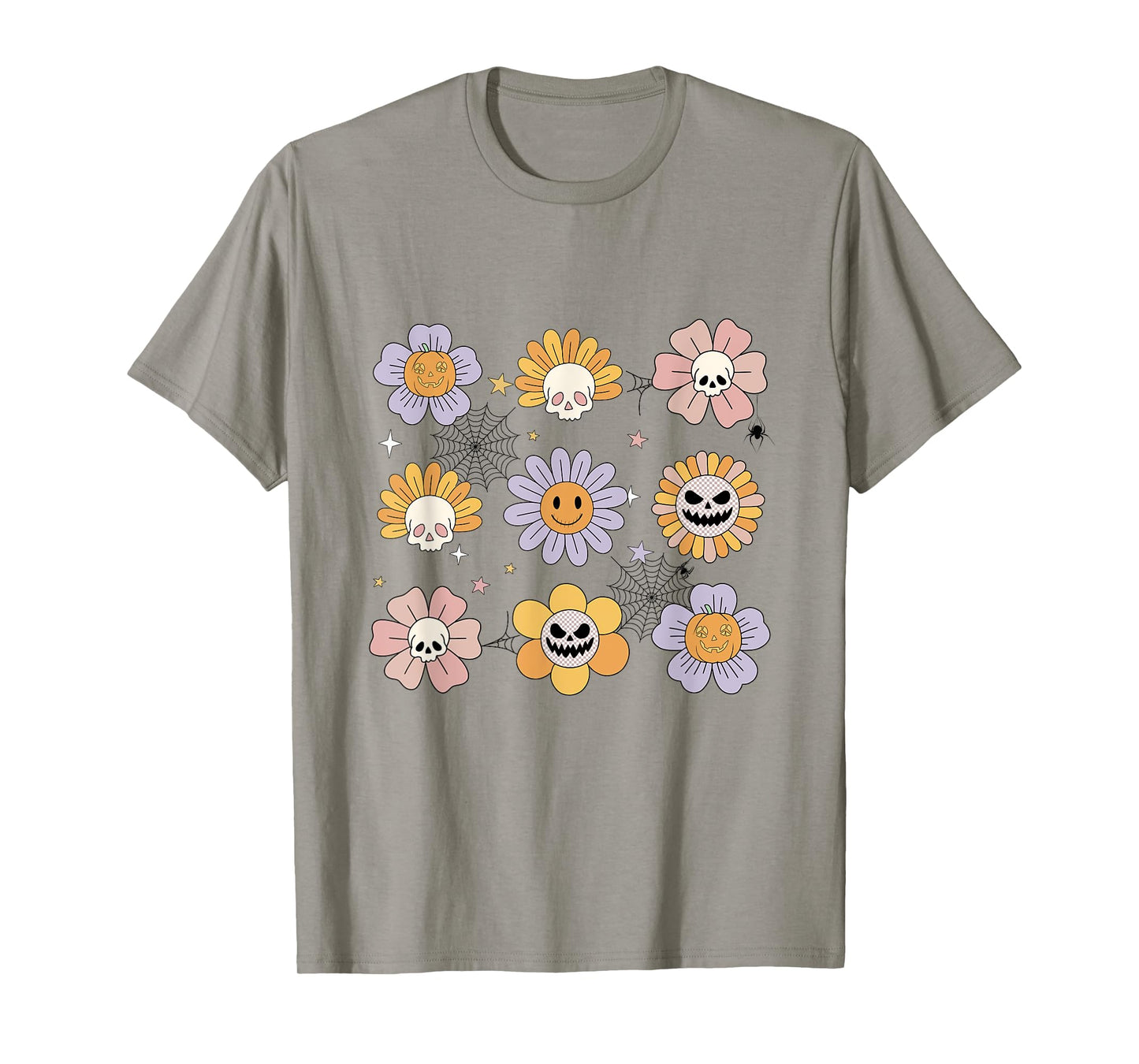 Retro Halloween Daisy Flowers Skull Pumpkin Costume Outfits T-Shirt