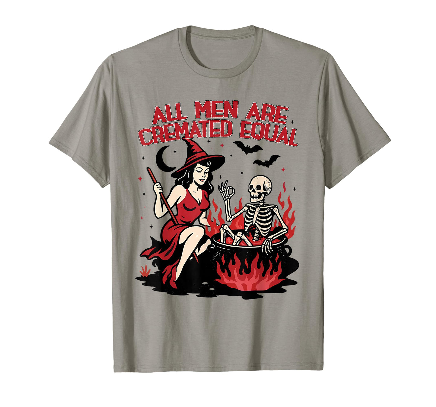 All Men are Cremated Equal Funny Halloween Witch Skeleton T-Shirt