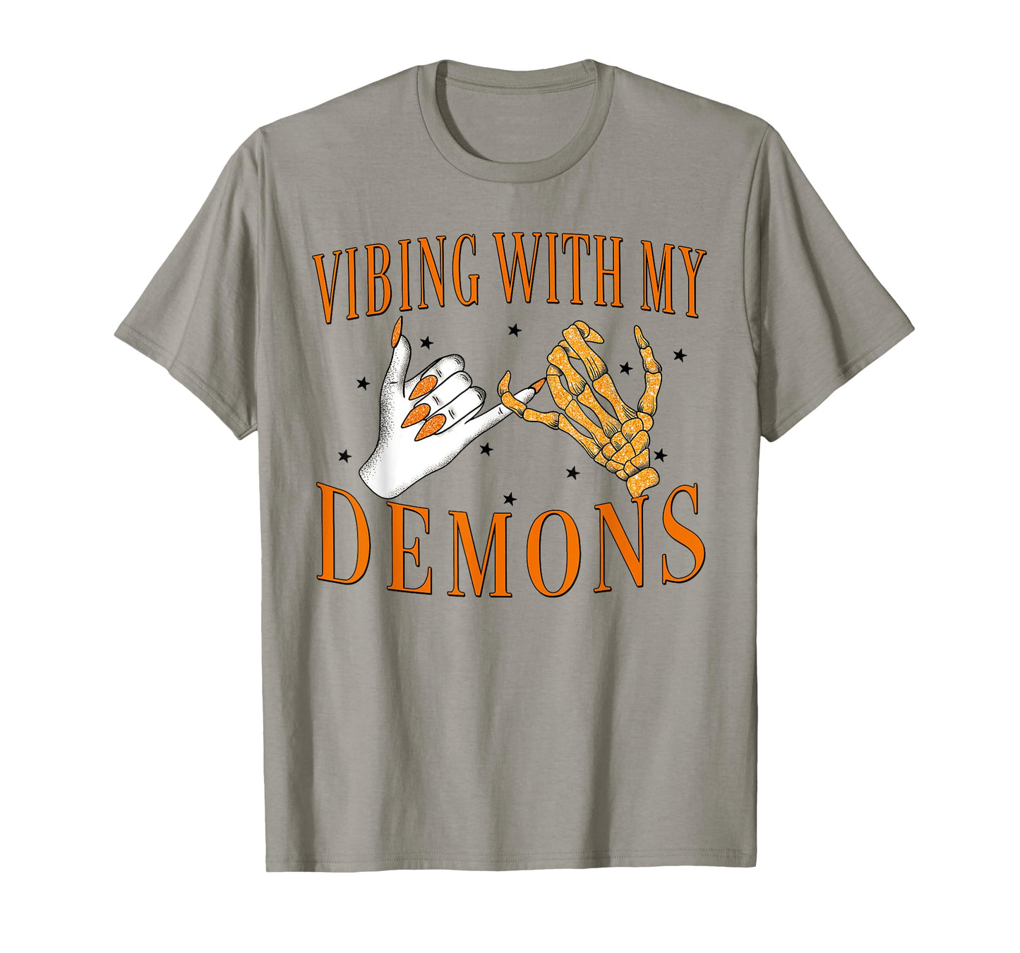 Vibing with My Demons Halloween with Skeleton and Stars T-Shirt