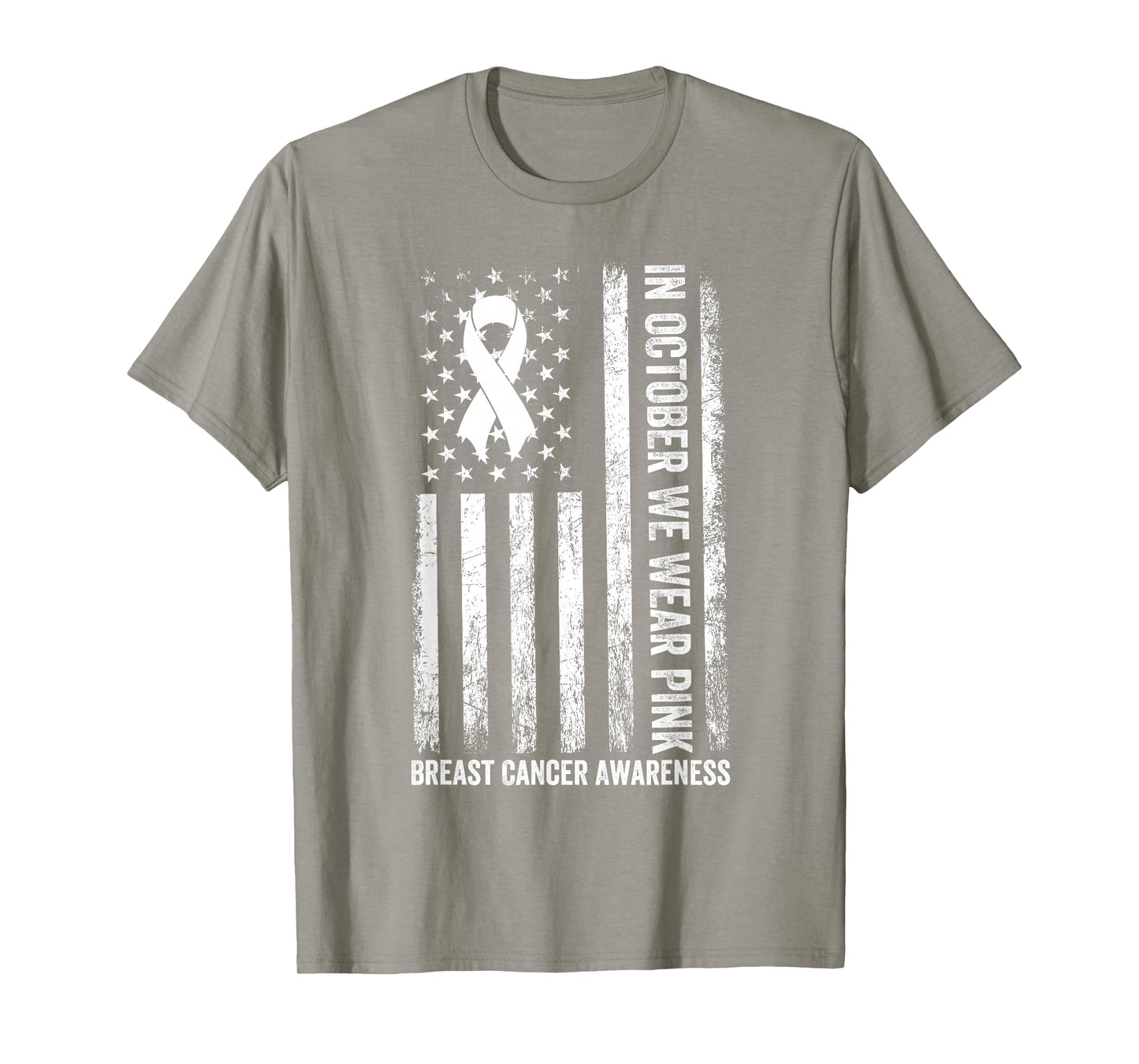 In October We Wear Pink USA Flag Breast Cancer Awareness T-Shirt