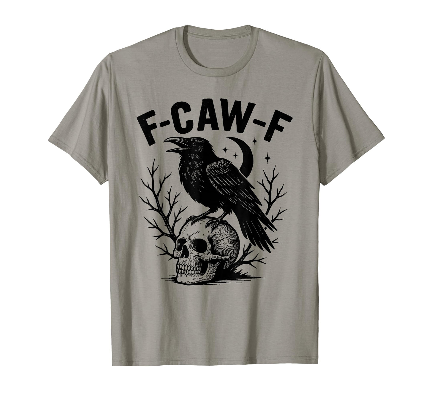 Black Crow F-Caw-F Funny Halloween Moon Gothic Adult Humor T-Shirt