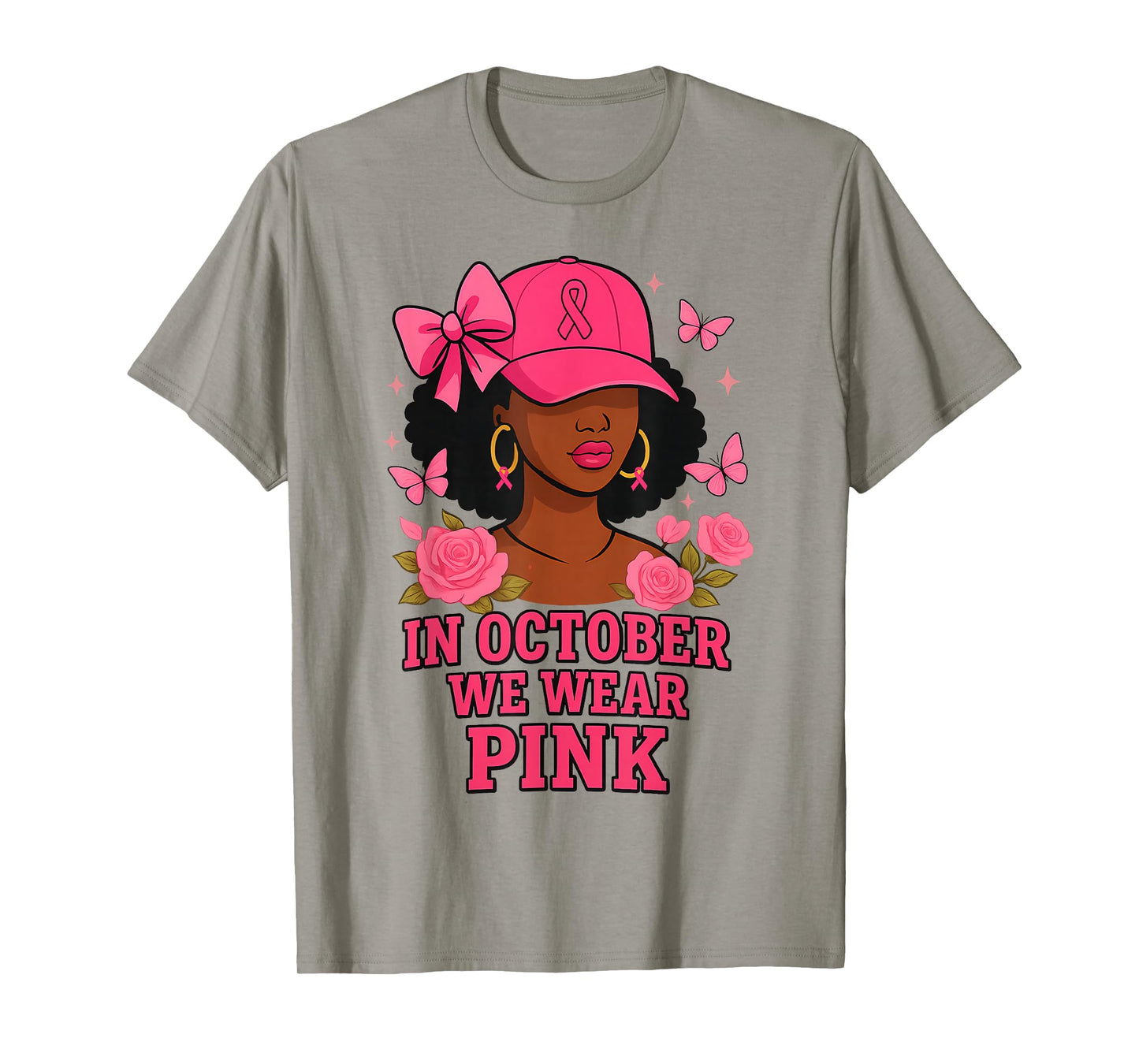 in October We Wear Pink Black Women Breast Cancer Awareness T-Shirt