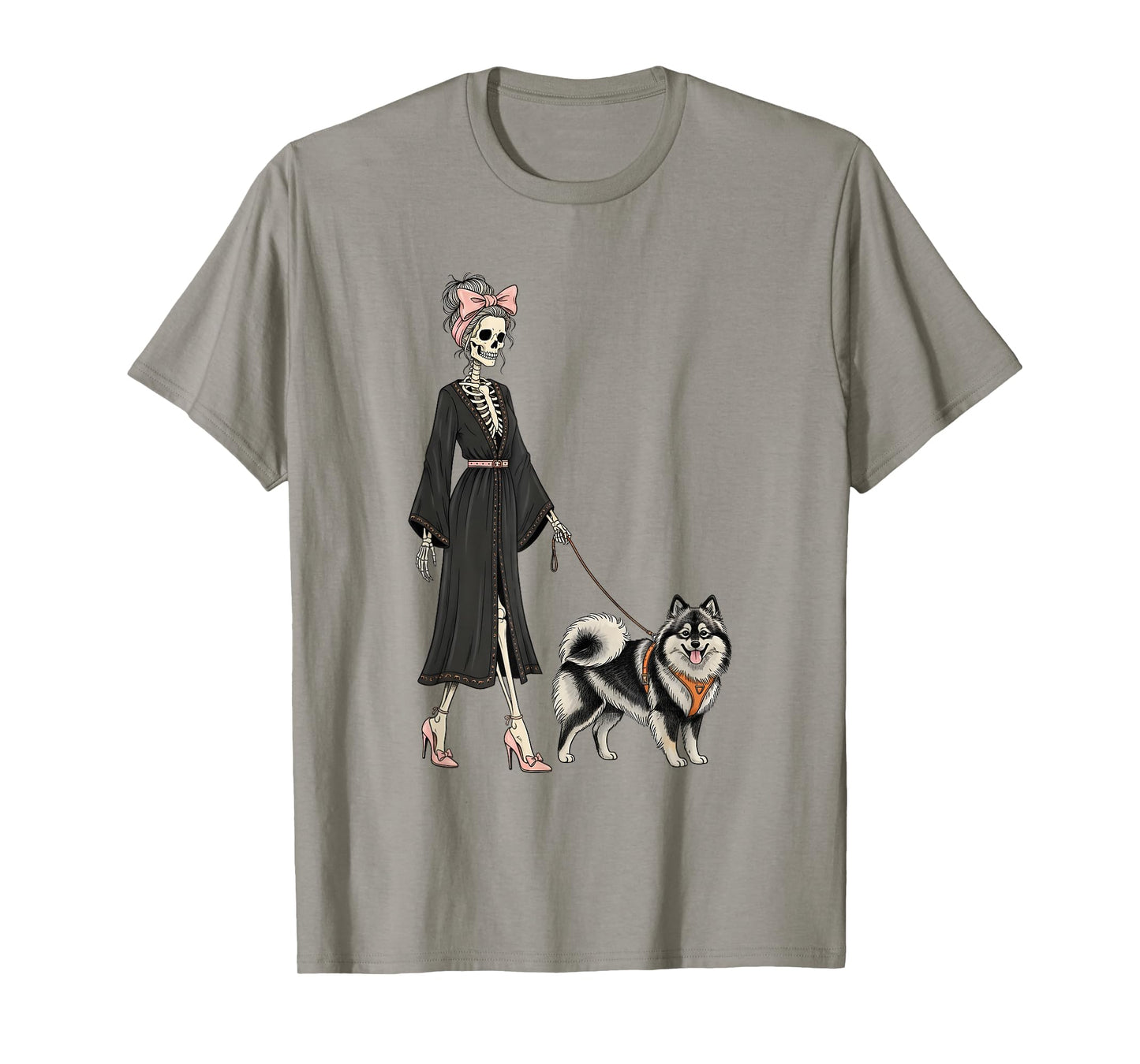 Skeleton Finnish Lapphund Dog Walking Halloween Women T-Shirt