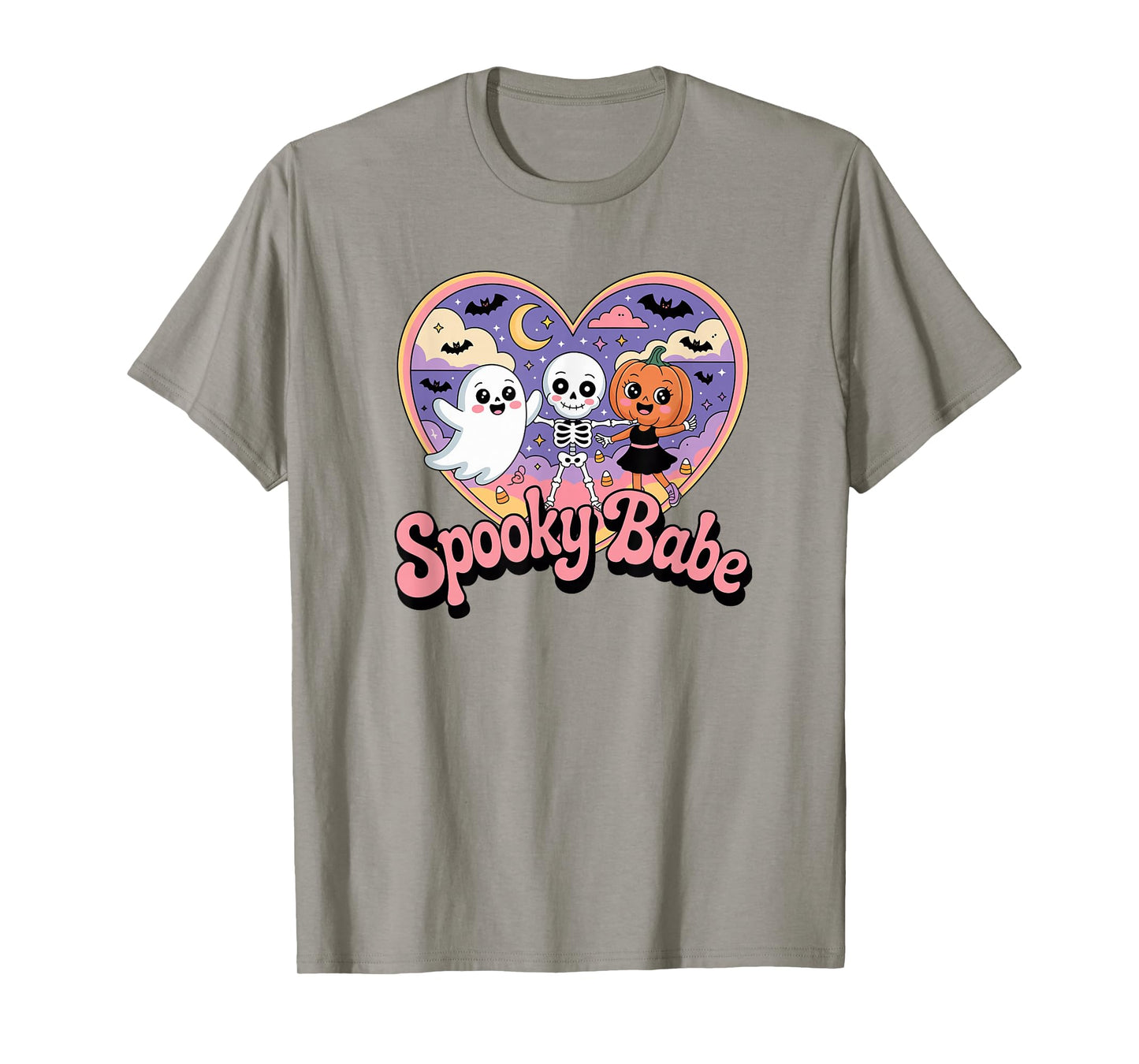 Retro Groovy Spooky Babe Cute Halloween Crew T-Shirt
