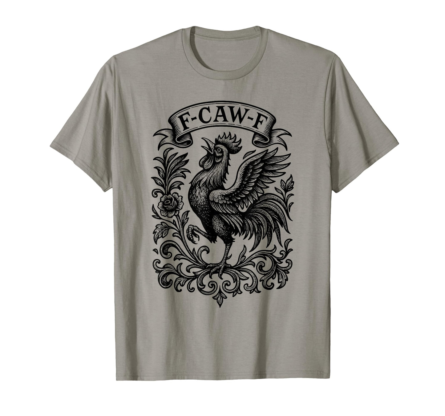 F-Caw-F Rooster Chicken Funny Barnyard Pun Retro Gothic T-Shirt