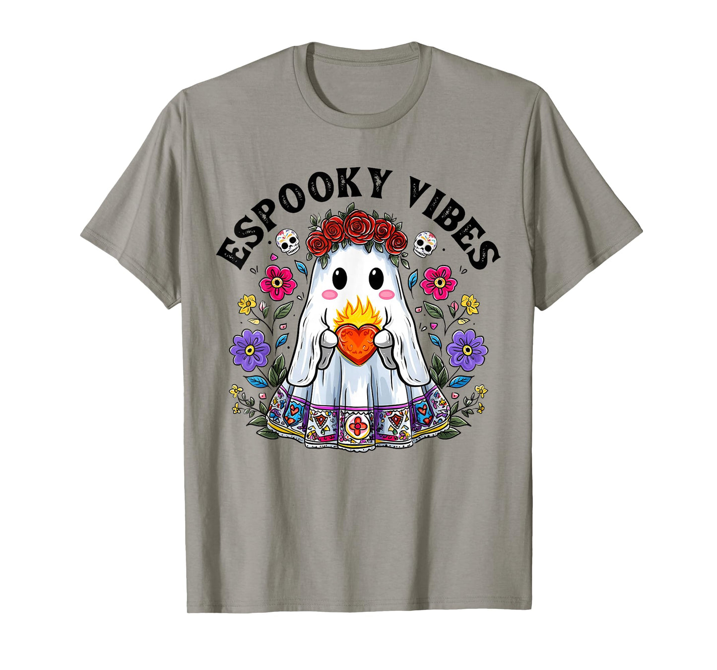 Spooky Mexican Conchas Floral Ghost Espooky Vibes Halloween T-Shirt