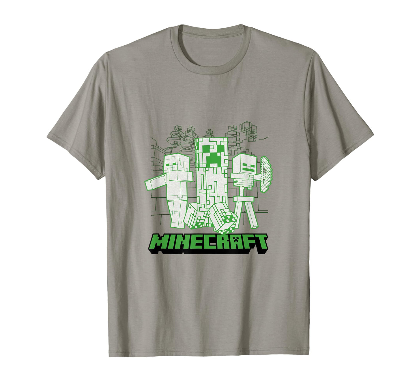 Minecraft Creeper Zombie Skeleton with Pixel Outline T-Shirt
