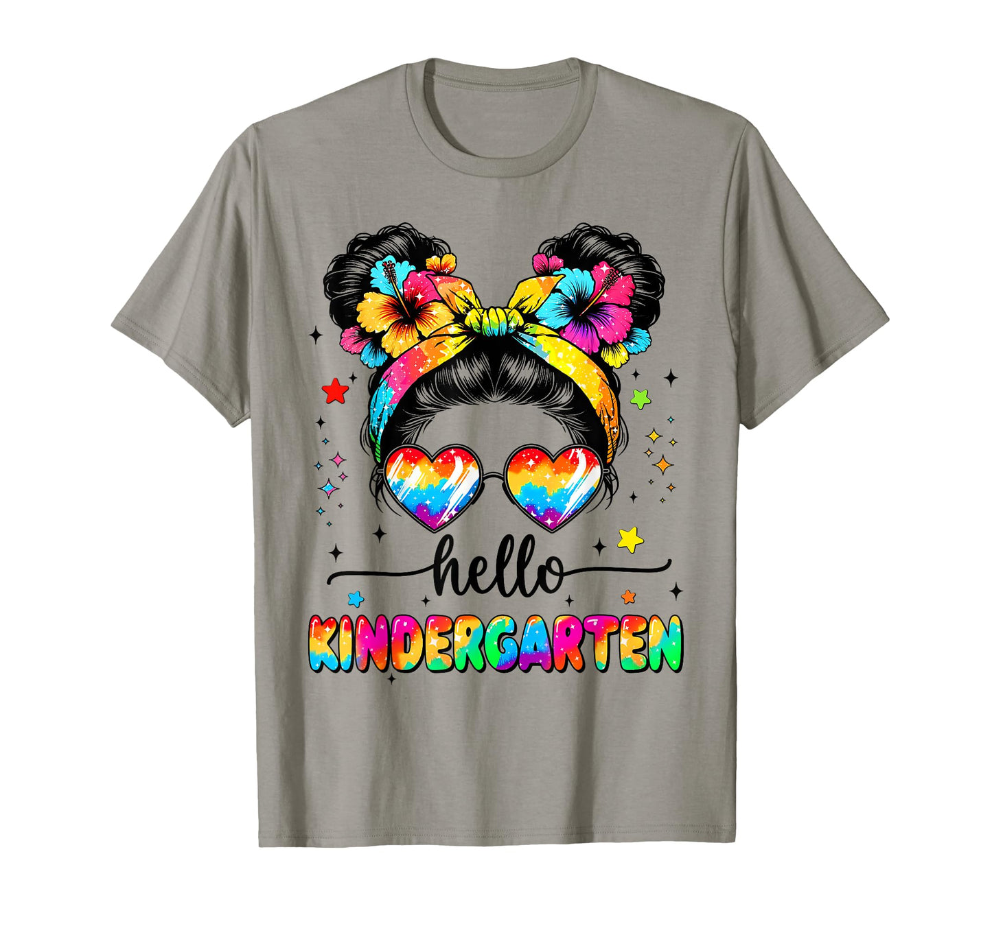 Hello Kindergarten Messy Bun First Day Of School Girls Tee T-Shirt