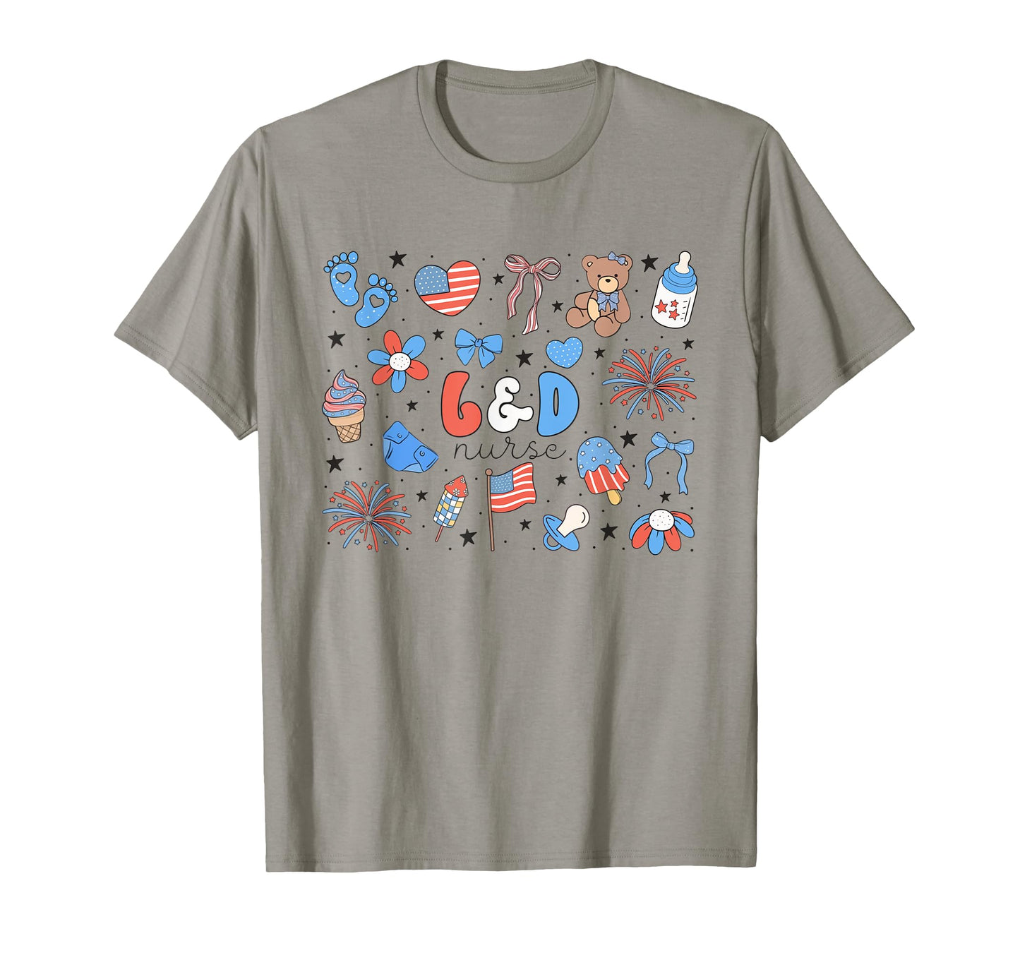 Retro Labor and Delivery Nurse Bear 4th of July L&D Nurse T-Shirt
