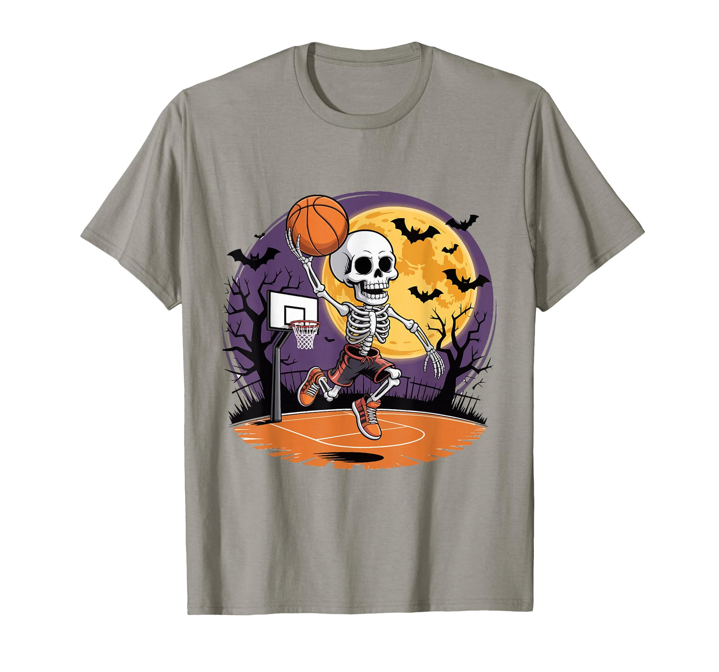 Halloween Skeleton Funny Basketball Teens Boys Men T-Shirt