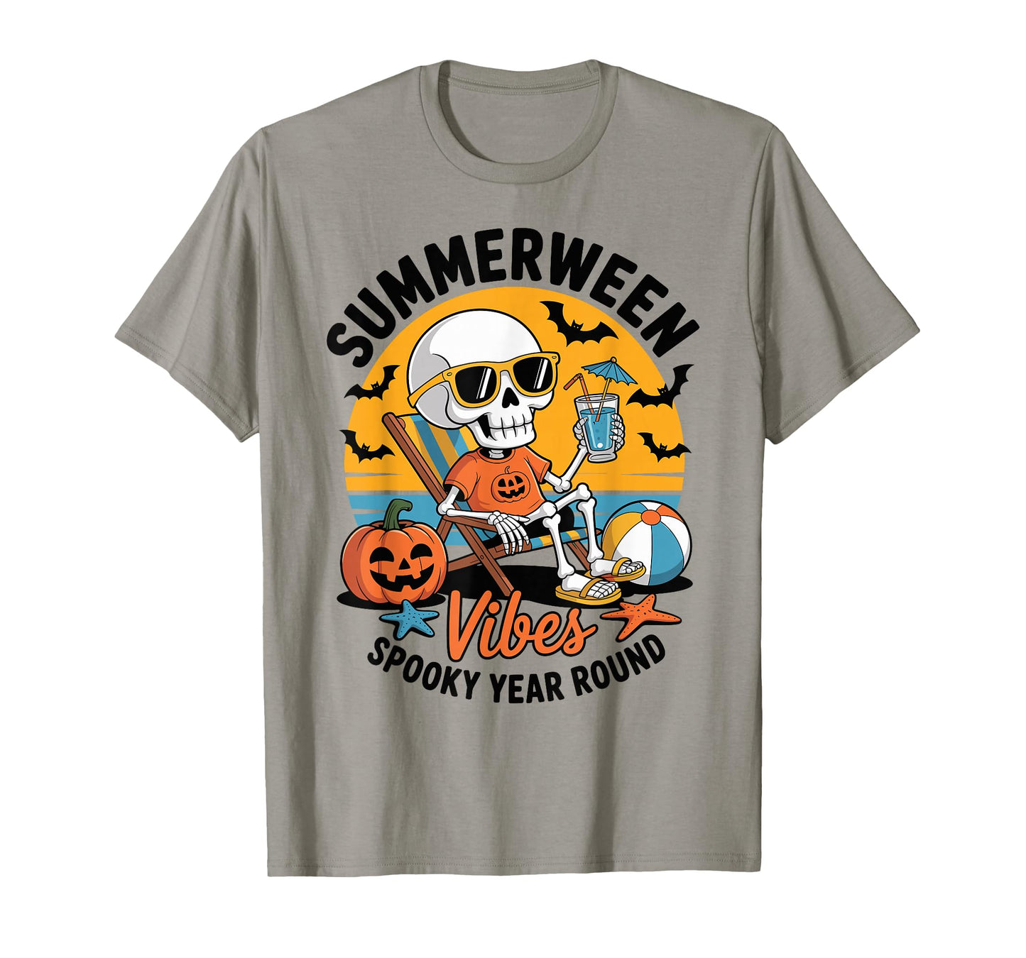 Summerween Vibes Skeleton on The Beach Spooky Year Round T-Shirt