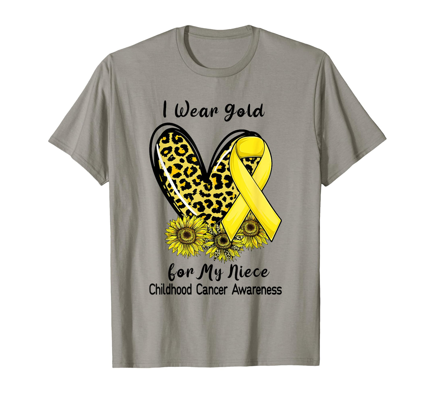 I Wear Gold For My Niece Childhood Cancer Leopard Heart T-Shirt