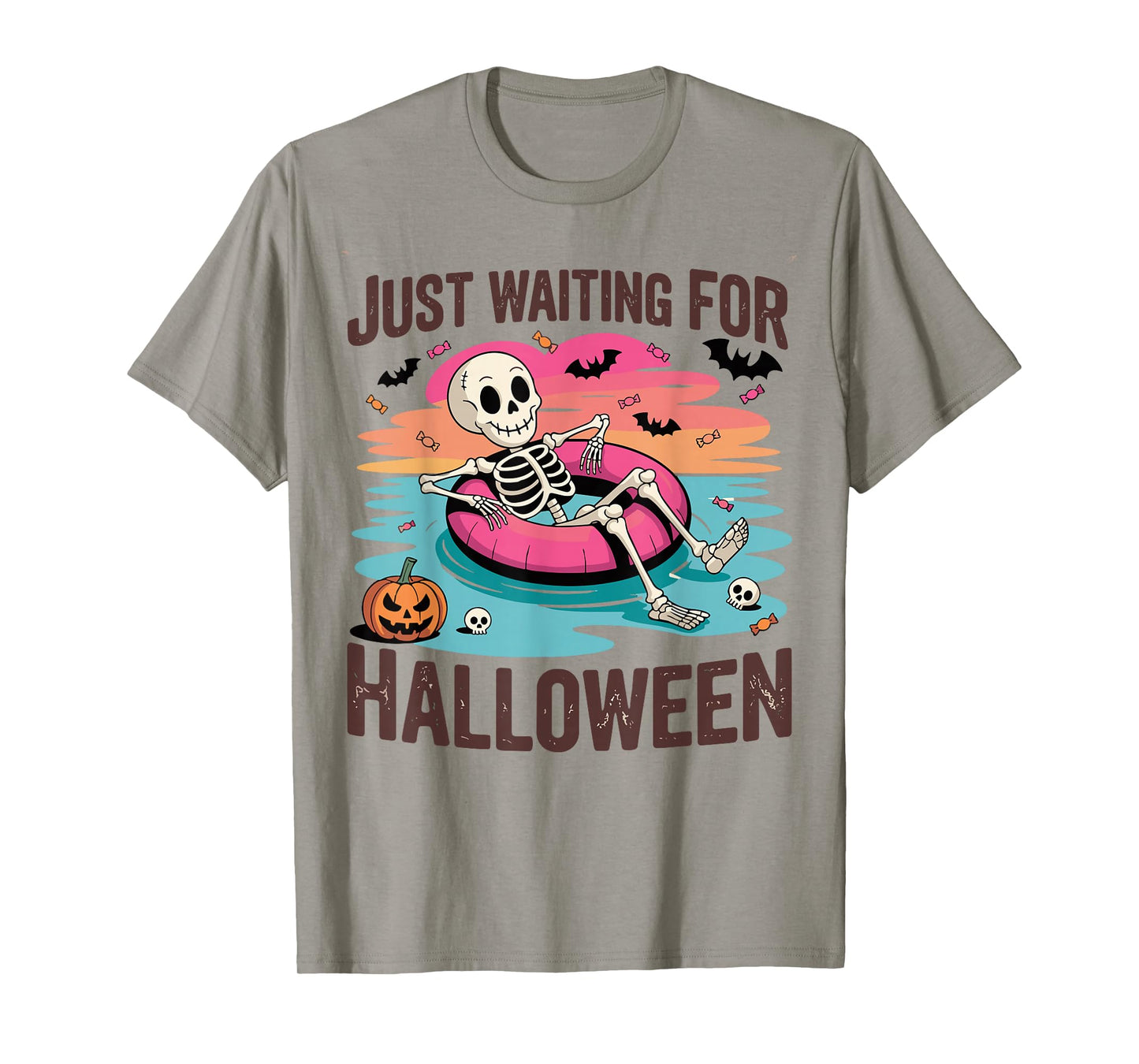 Just Waiting for Halloween Costume Summerween Skeleton Funny T-Shirt